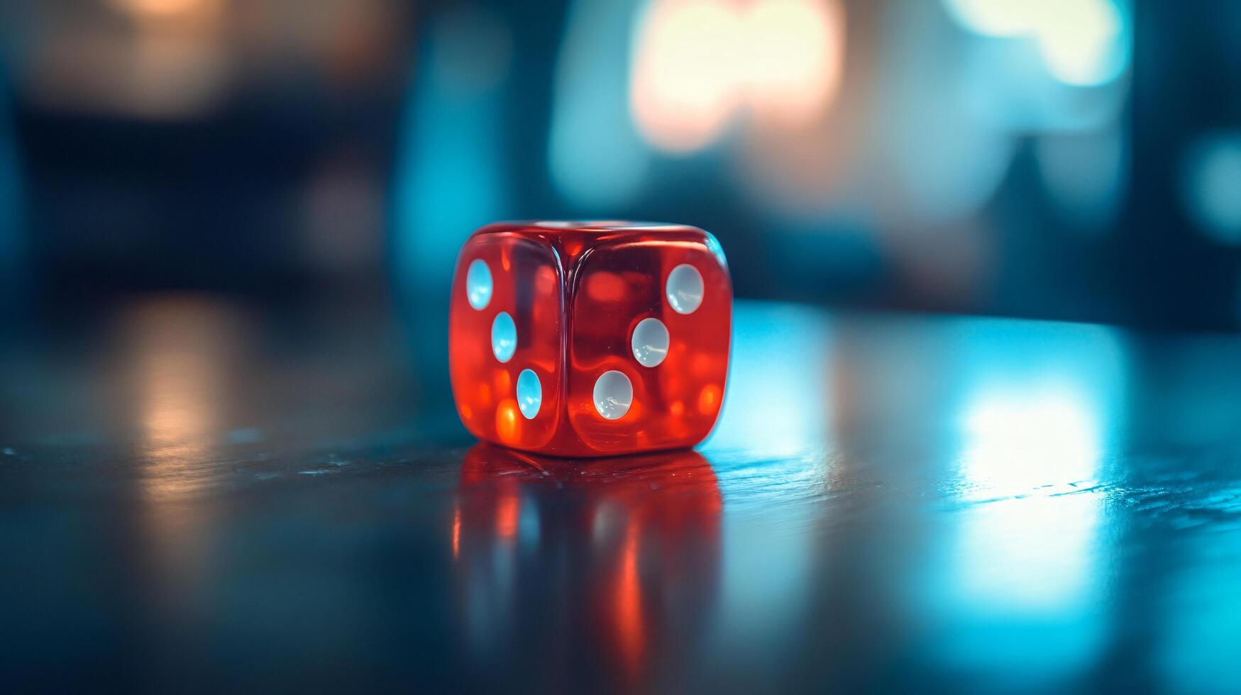 A red die sits on a table photo