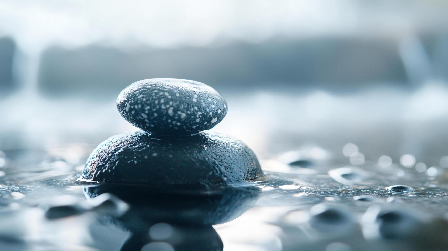 Two large rocks are sitting on top of each other in a body of water photo