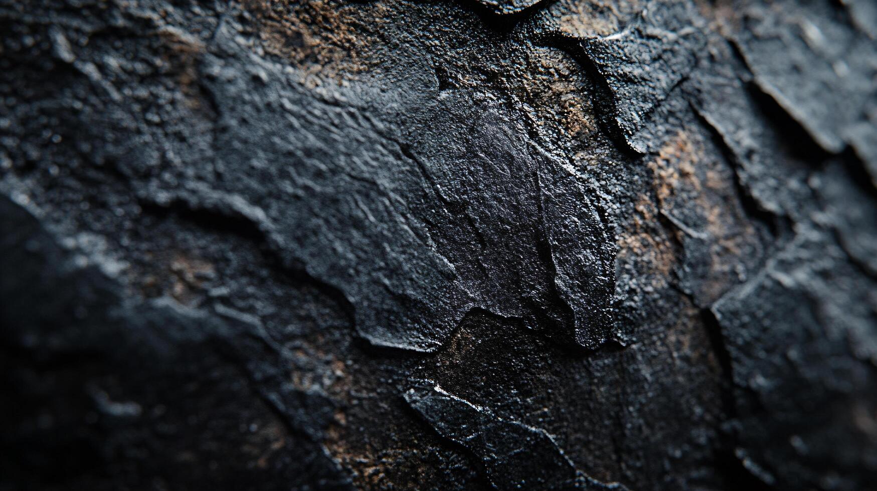 A close up of a black and brown rock with a lot of texture photo
