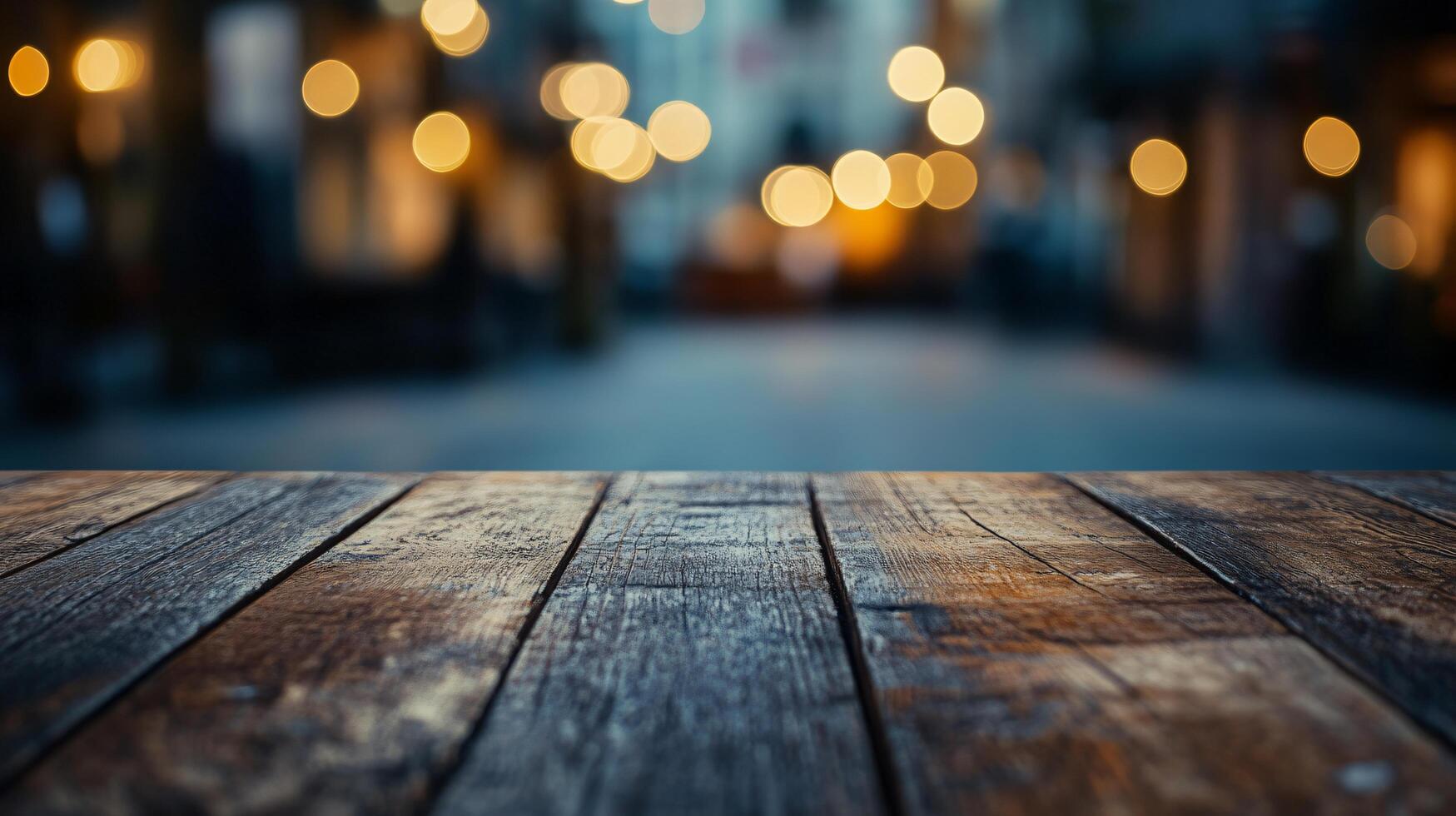 A wooden table with a blurry background photo