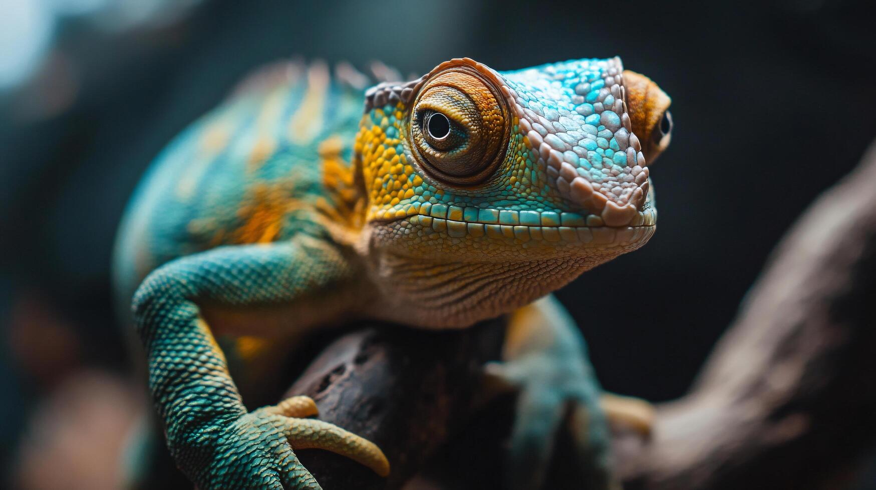 A colorful lizard is sitting on a branch photo