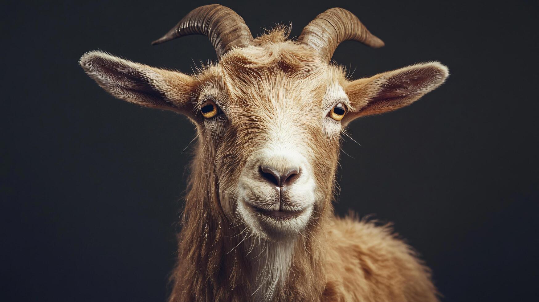 A goat with horns is staring at the camera photo