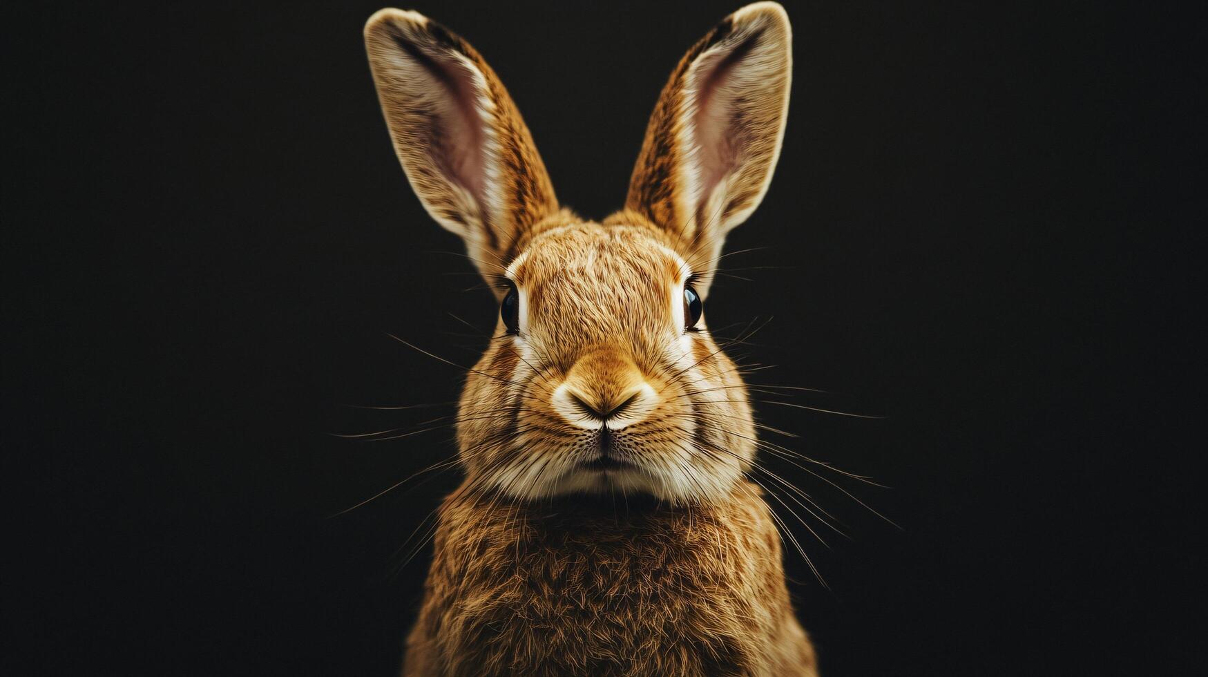 A rabbit is staring at the camera with its ears up photo