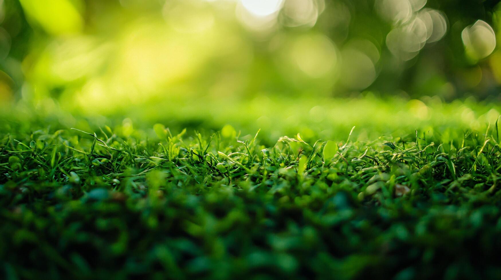 A lush green field with a bright sun shining on it photo