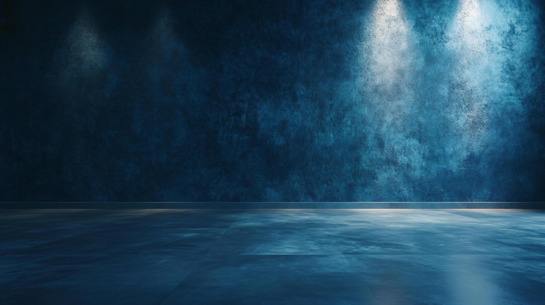 A blue room with a wall that has a lot of texture photo