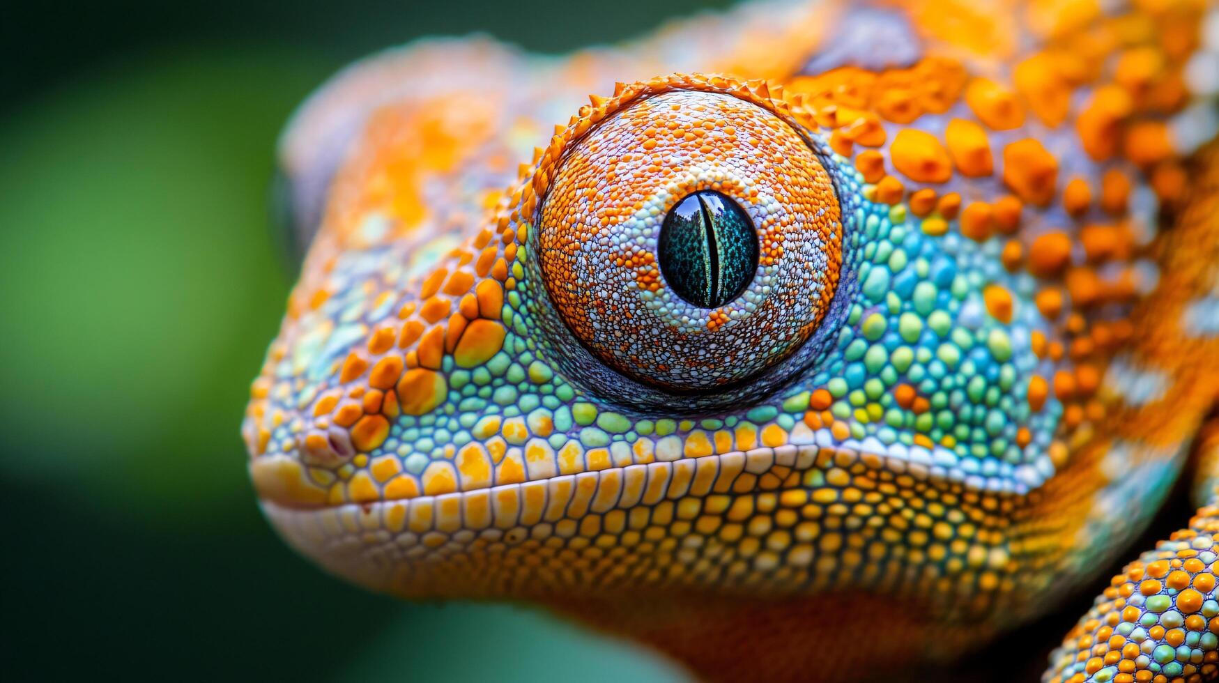 A colorful lizard with a green and orange face photo
