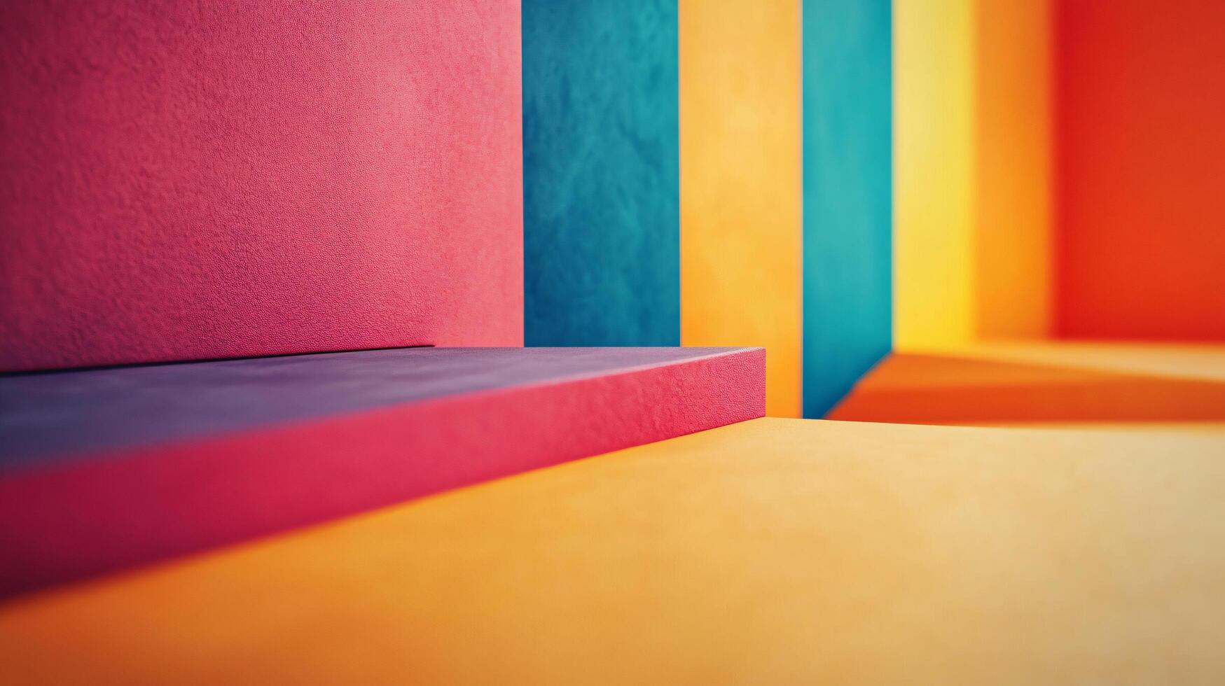 A colorful wall with a pink square in the middle photo