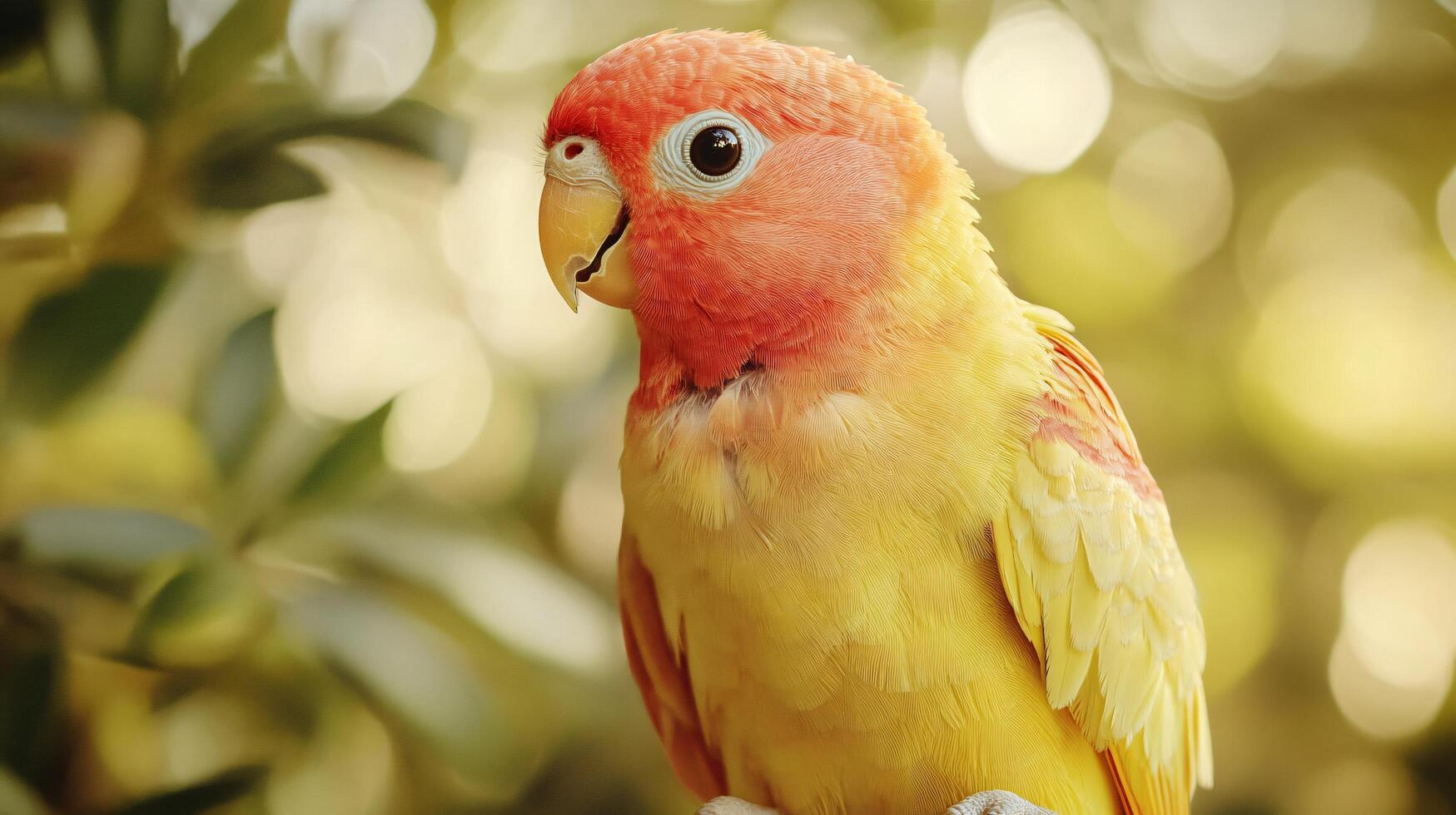 A yellow and red parrot is perched on a branch photo