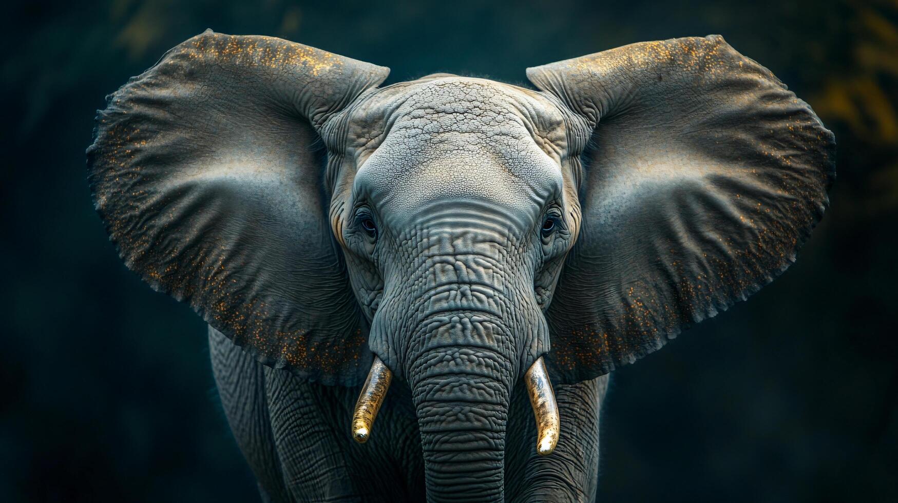 A close up of an elephant's face with a dark background photo