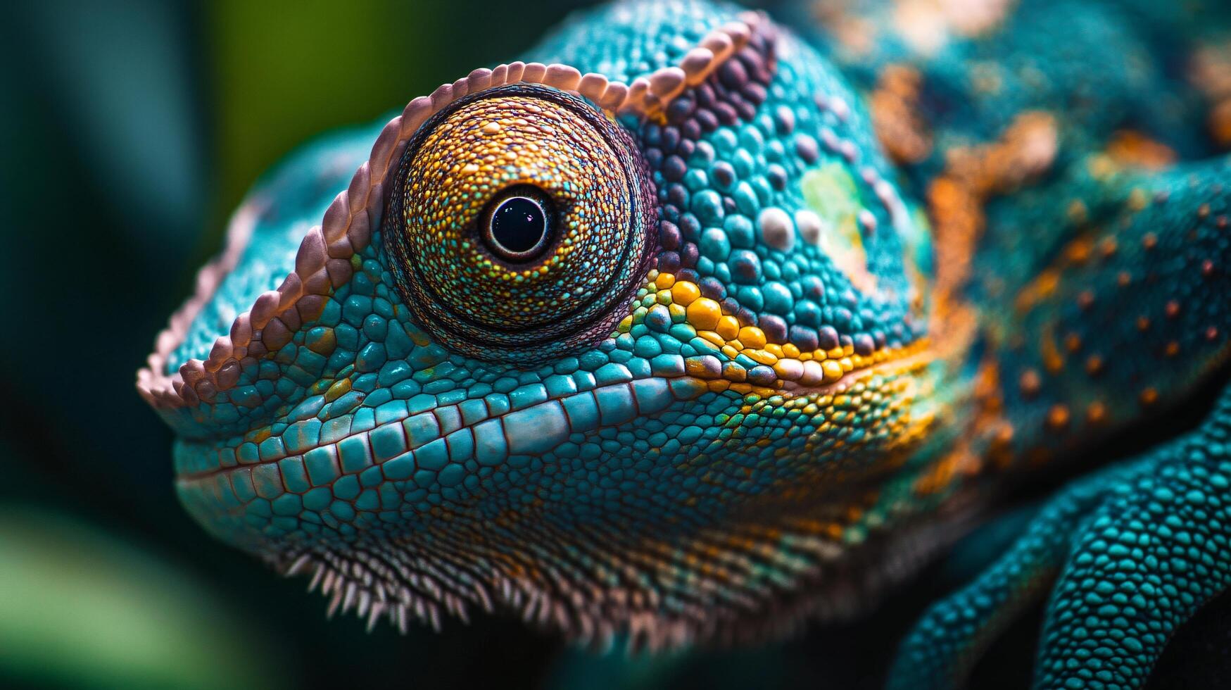 A colorful lizard with a blue head and orange and yellow spots photo