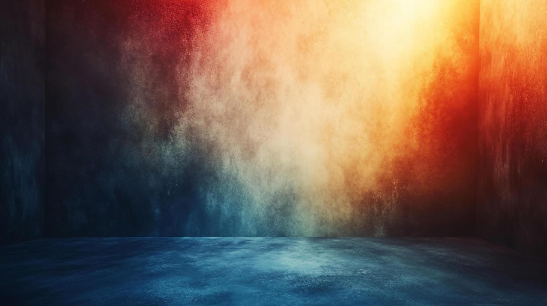 A room with a blue wall and a red wall photo