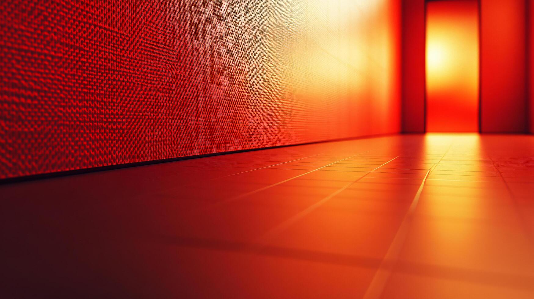 A red wall with a red door in the middle photo