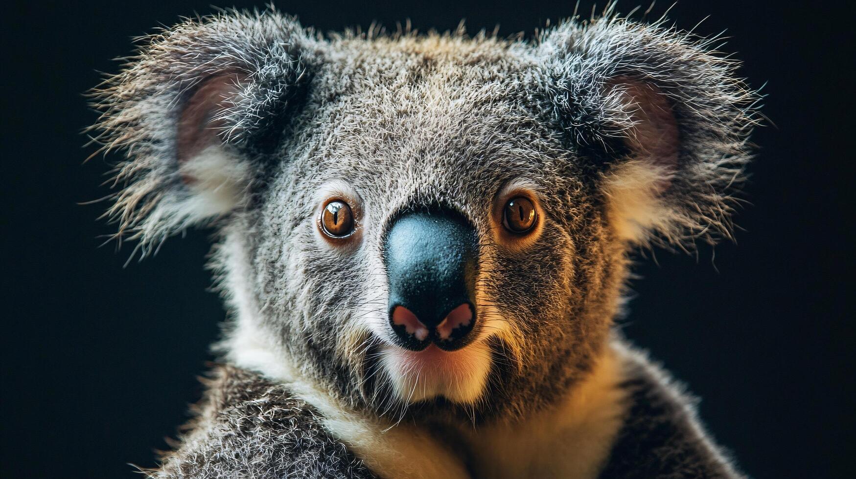 A koala bear is staring at the camera with its mouth open photo