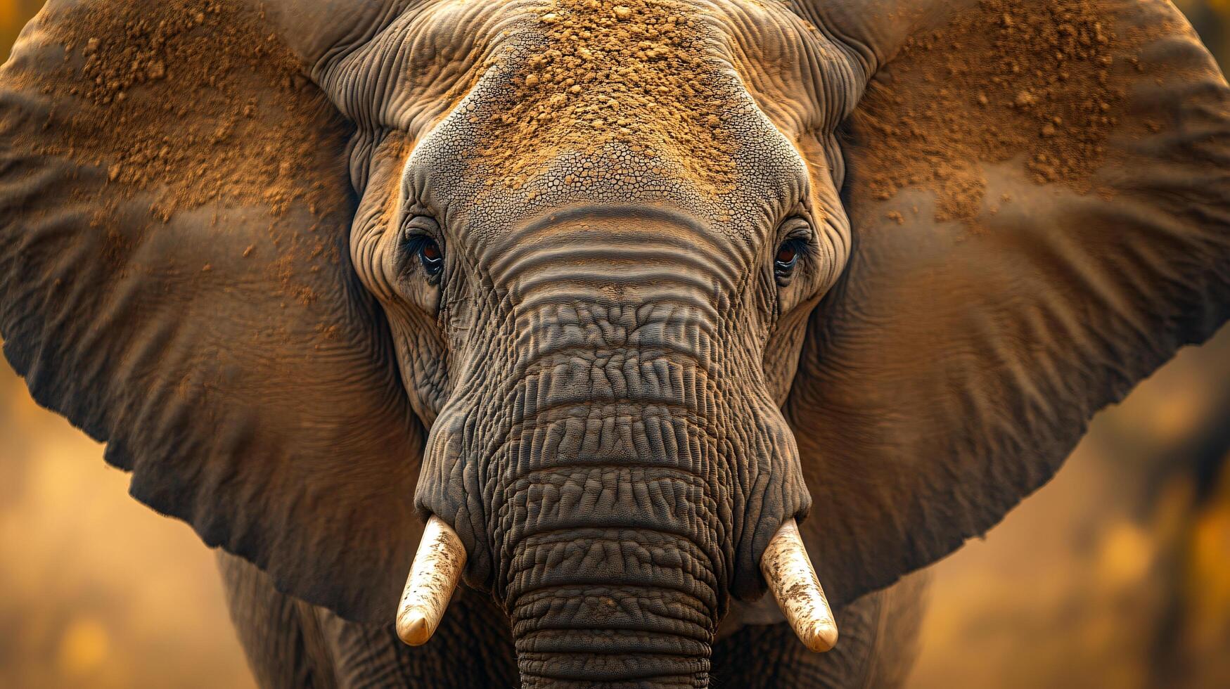A close up of an elephant's face with dirt on it photo