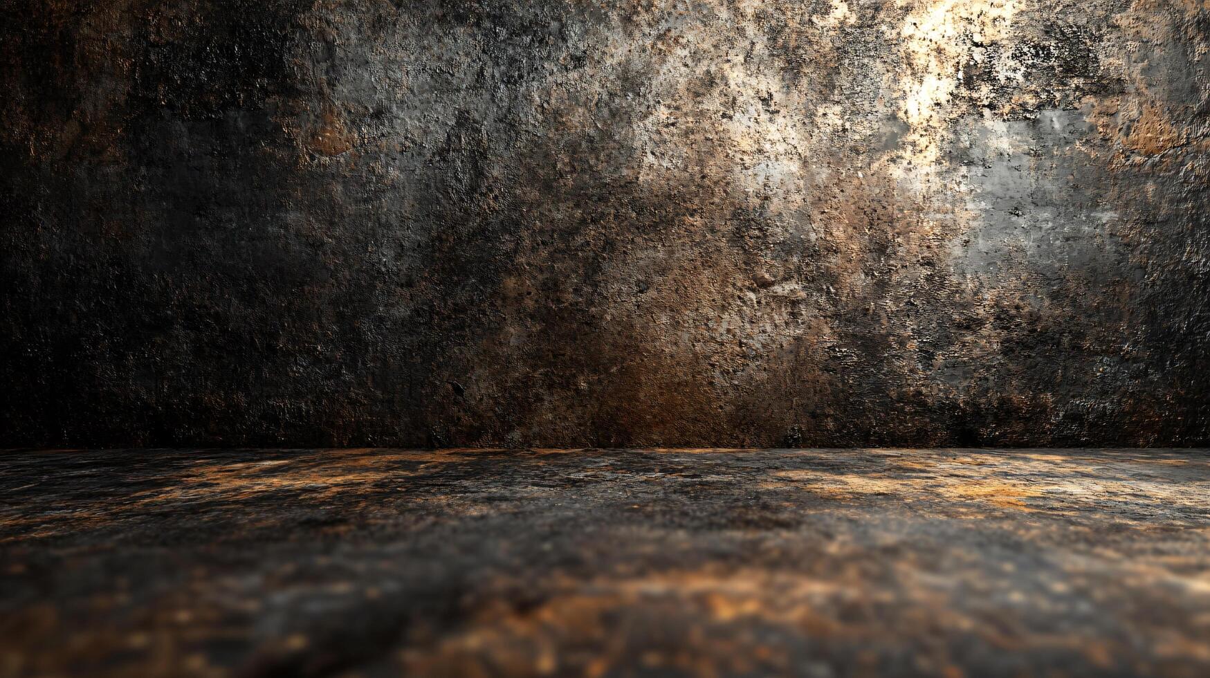 A dark, empty room with a wall covered in graffiti photo