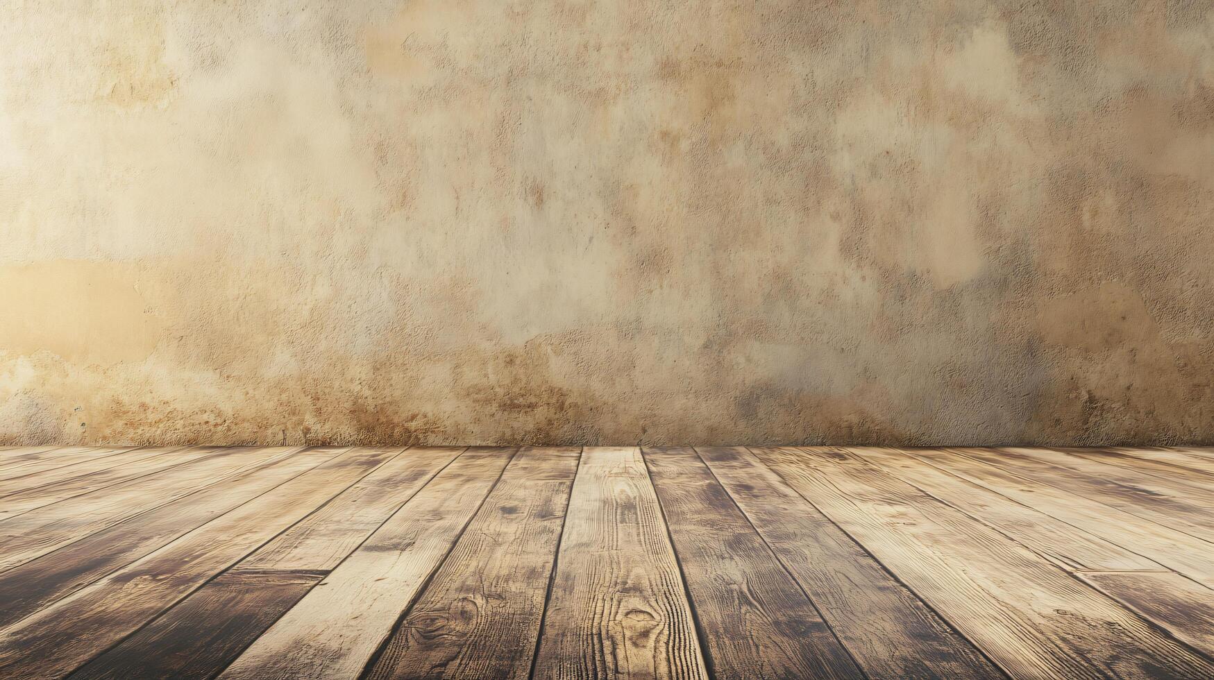 A room with a wooden floor and a wall with a textured surface photo
