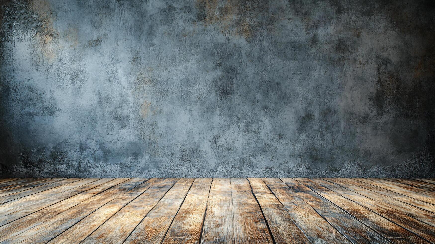 A wooden floor with a grey wall in the background photo