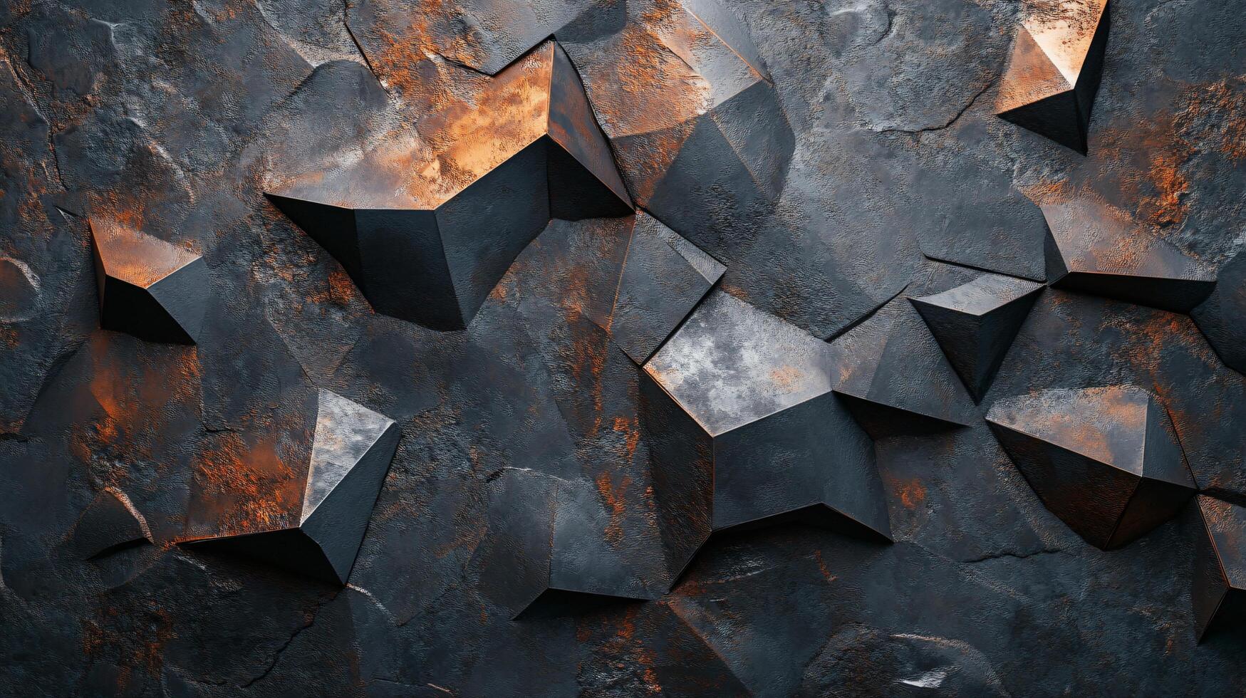 A wall made of large, jagged rocks with a reddish-orange hue photo