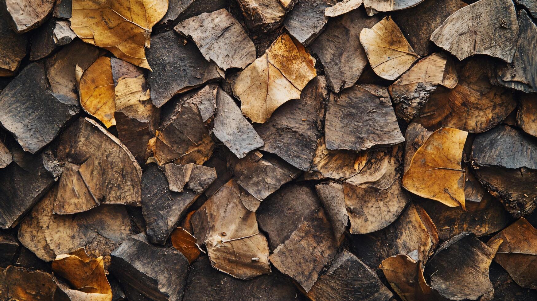 A pile of wood with leaves on top photo