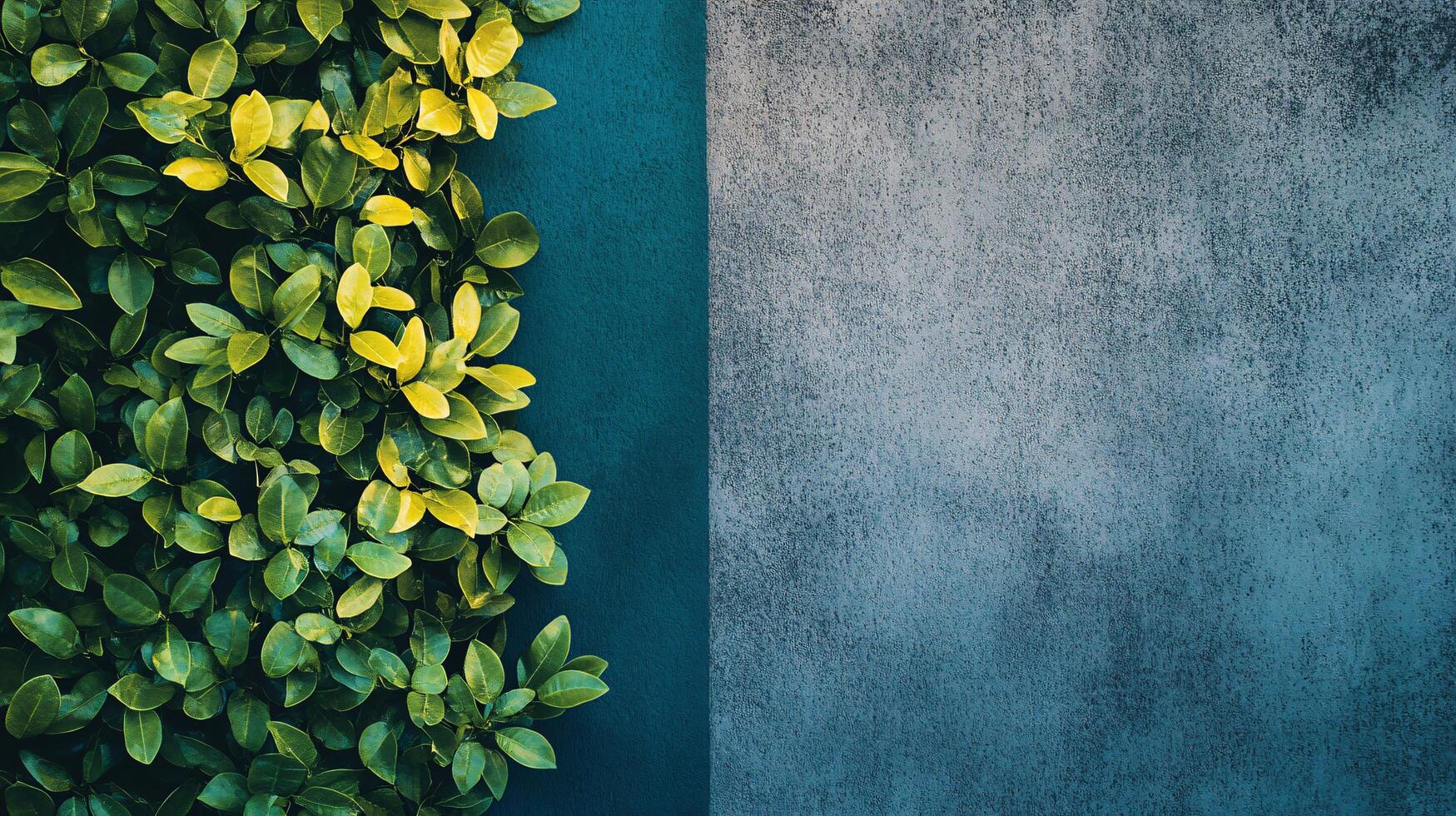 A wall with a green plant growing out of it photo