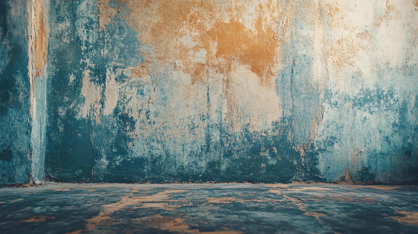 A wall with a blue and brown color scheme photo