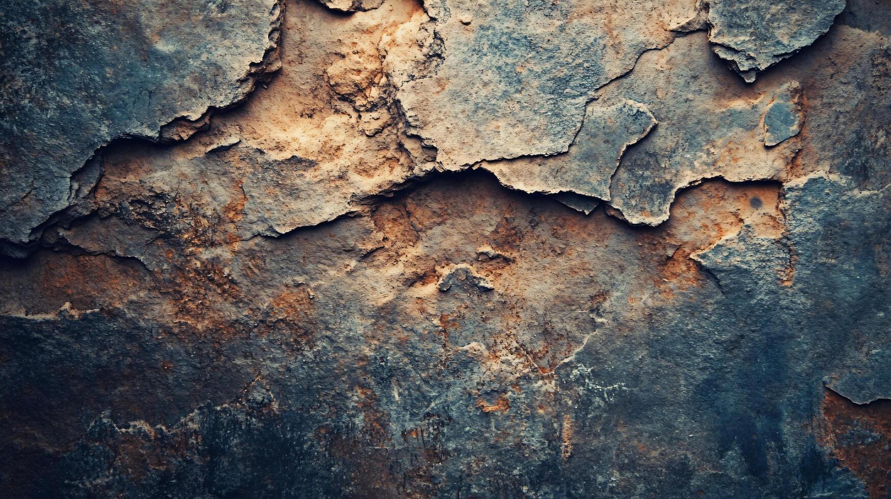 A wall with a rough texture and a blue and brown color scheme photo