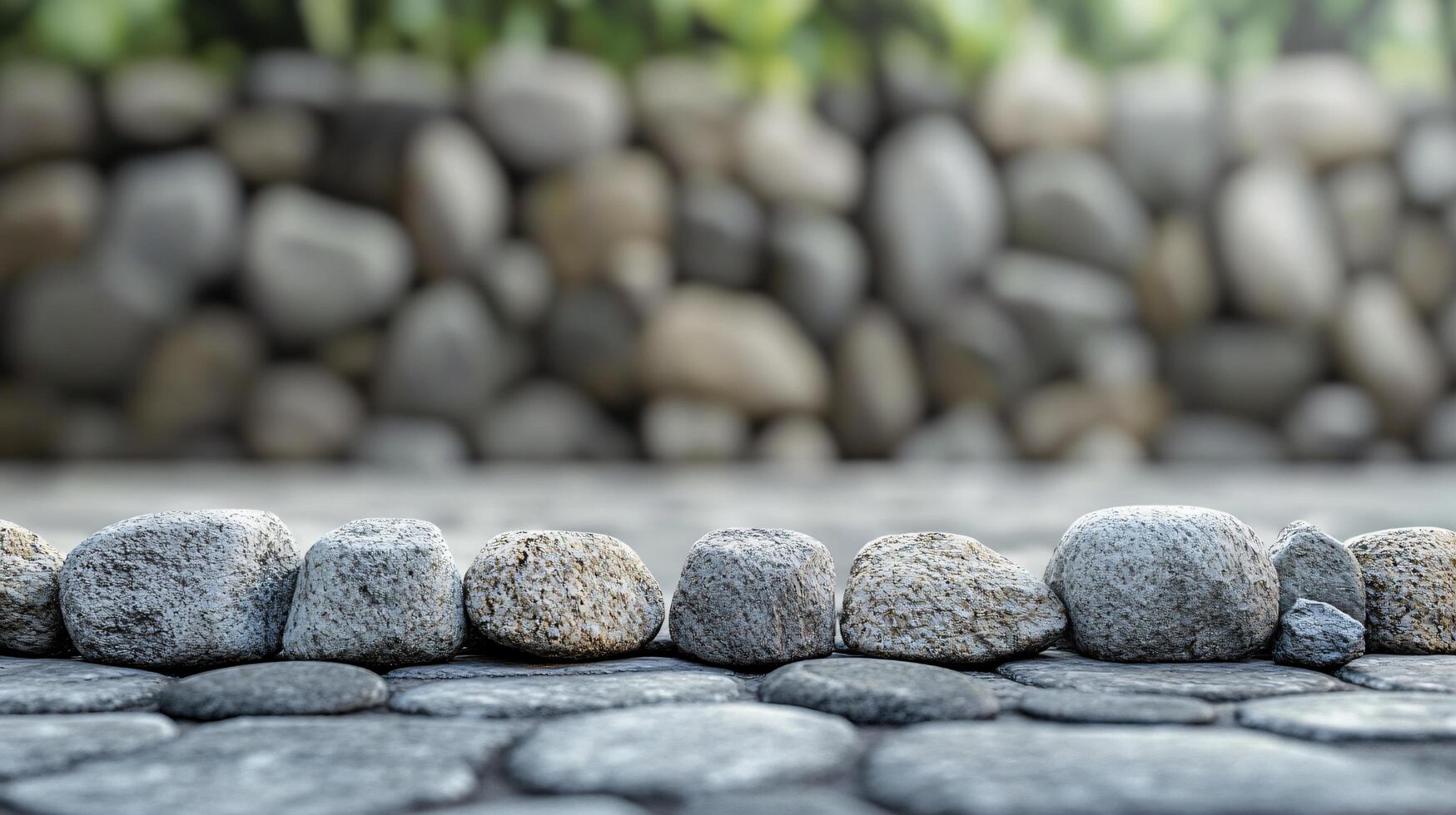 A row of rocks on a sidewalk photo