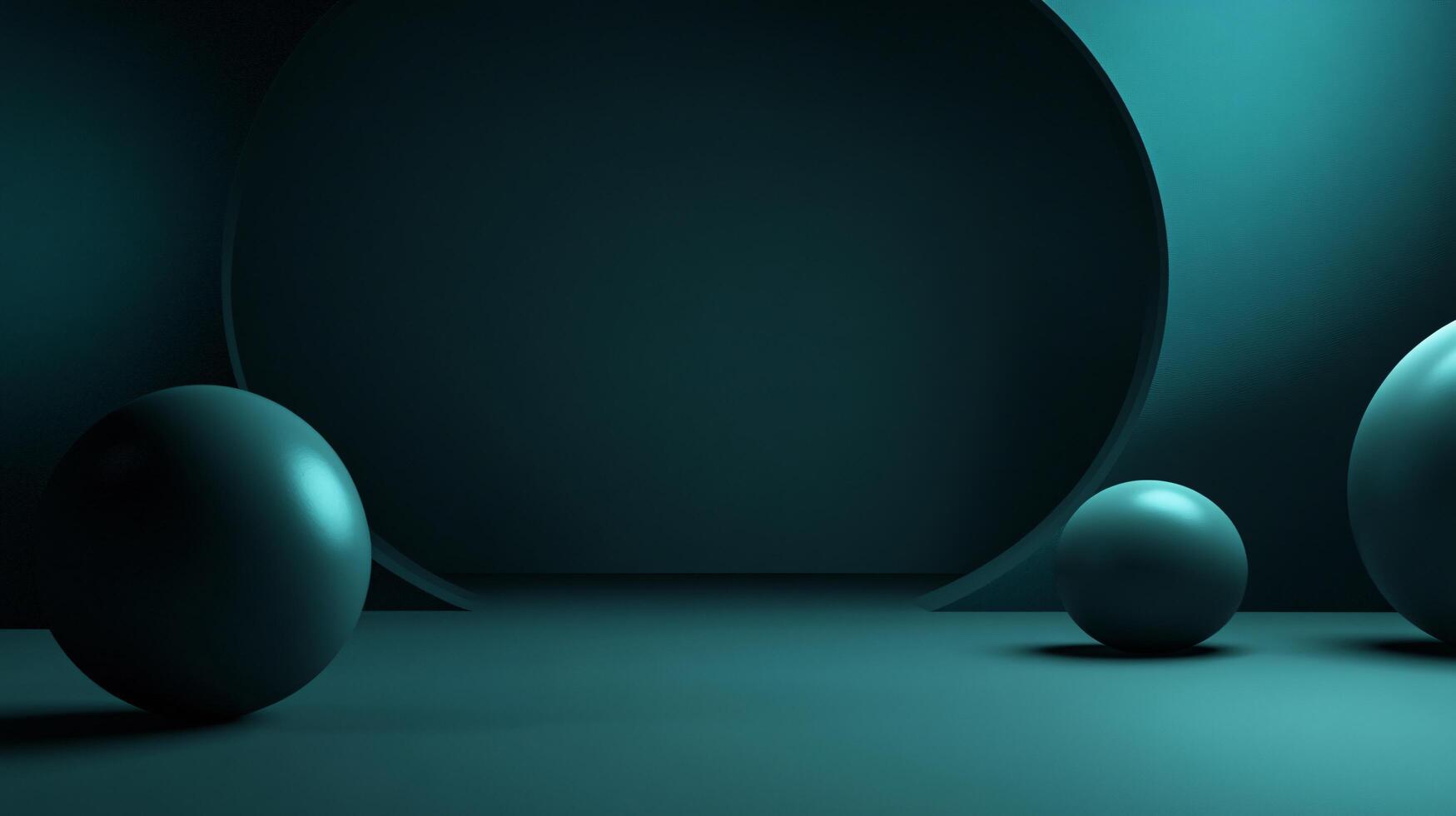 A blue room with three round objects and a large oval photo