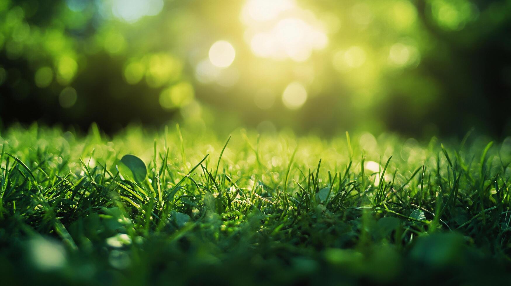 A lush green field with a bright sun shining on it photo