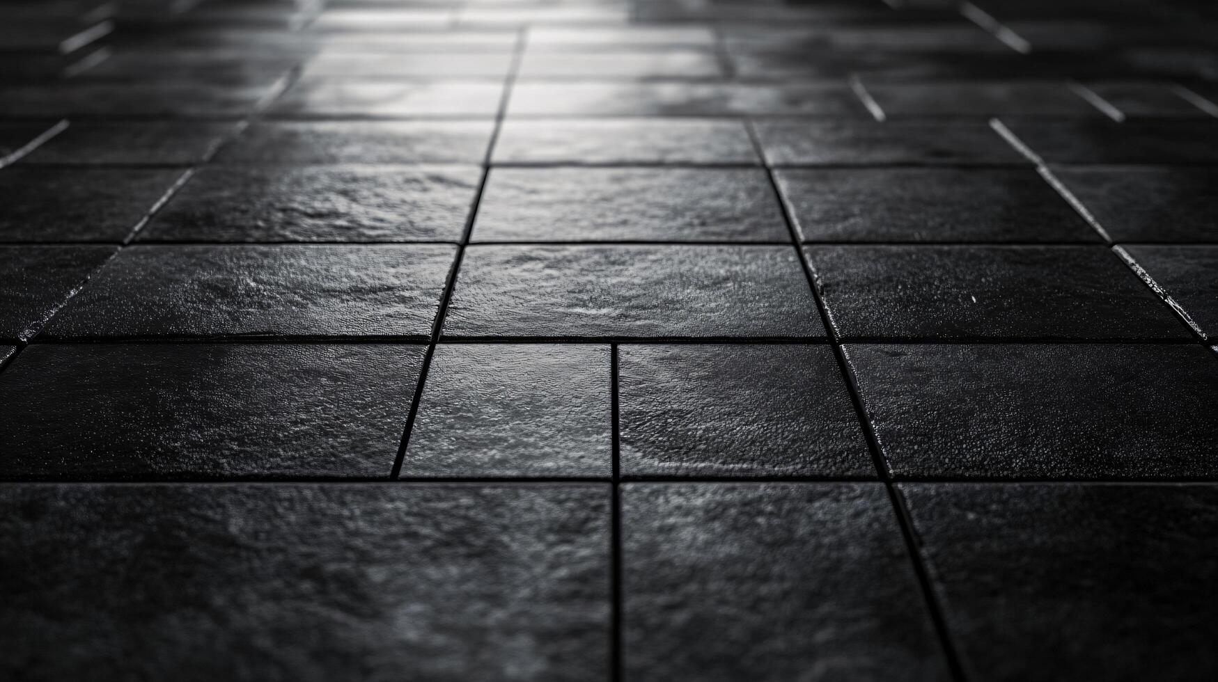 A black and white photo of a tiled floor