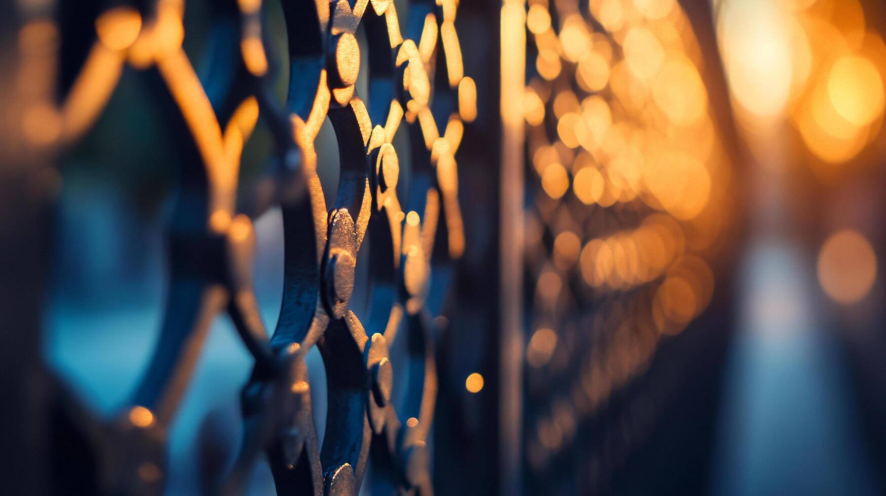 A close up of a metal fence with a lot of detail photo