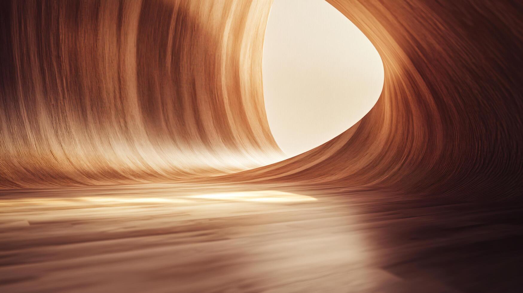 A wooden tunnel with a light shining through it photo