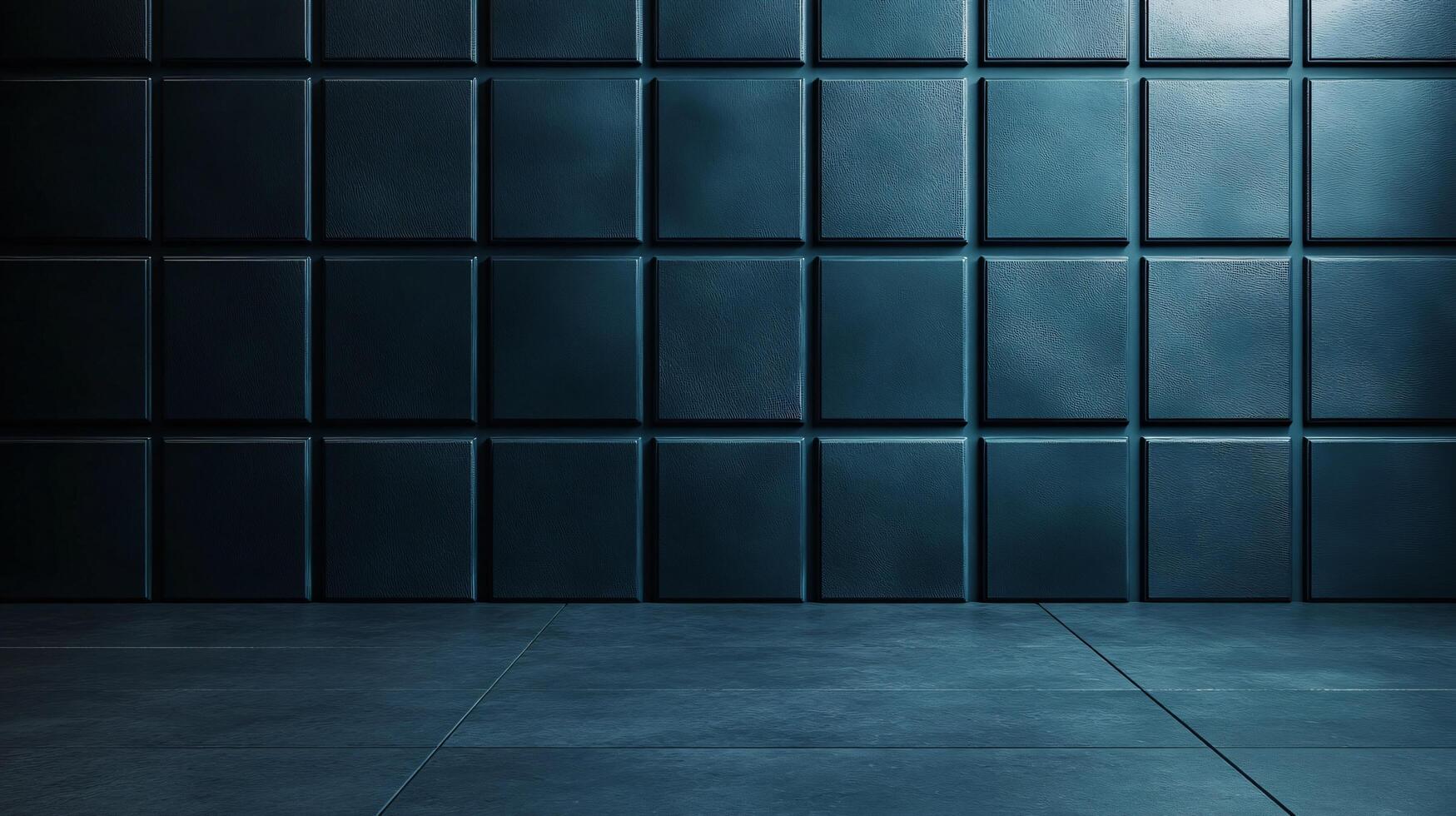 A wall of blue tiles with a large empty space in the middle photo