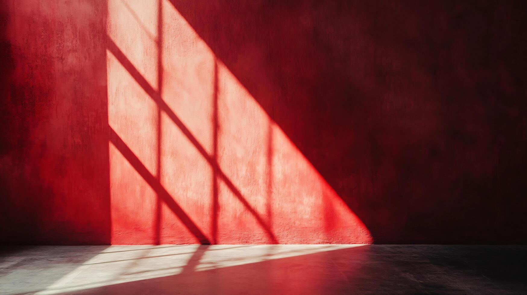 A red wall with a window in the middle photo