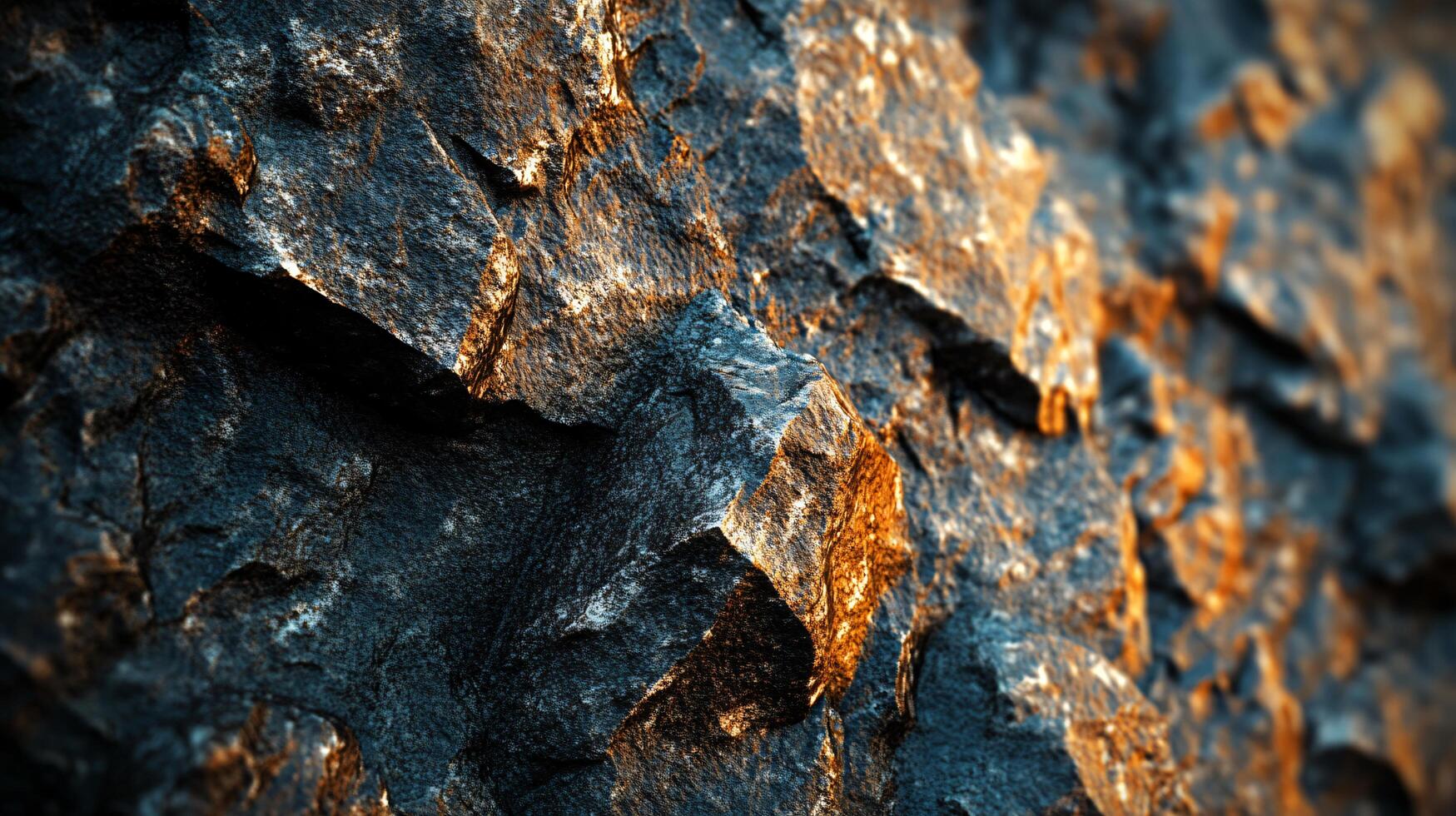A close up of a rock with a blue and orange hue photo
