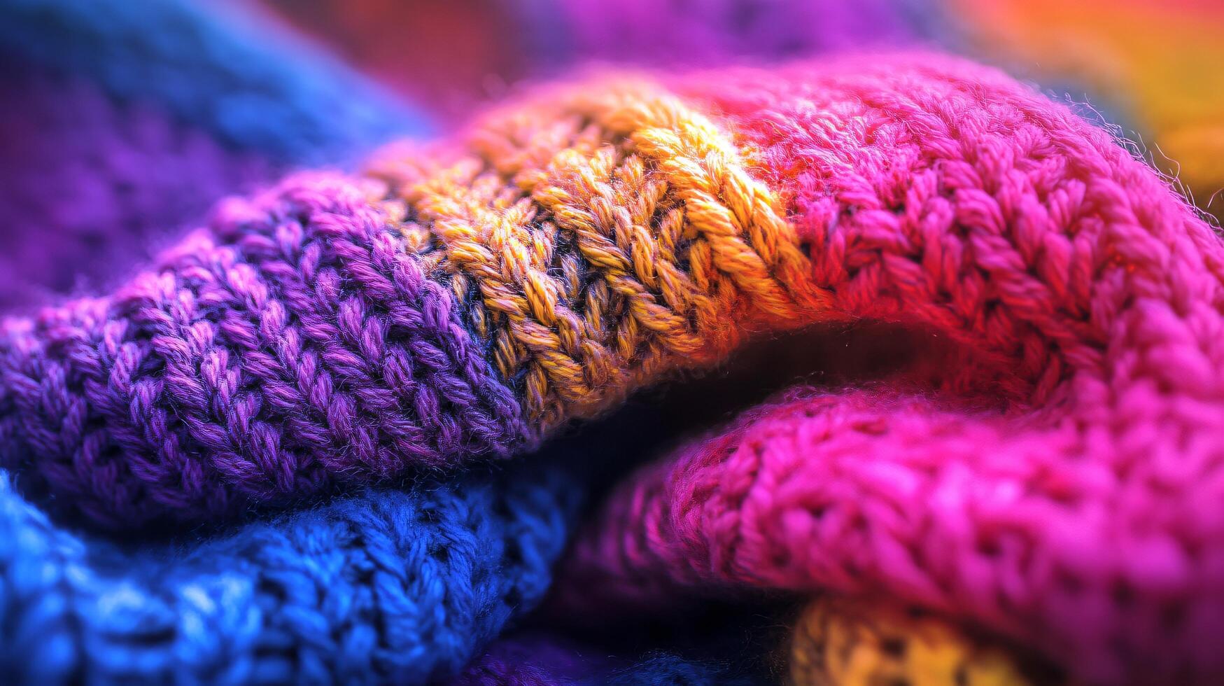 A colorful knitted sweater with a blue stripe photo