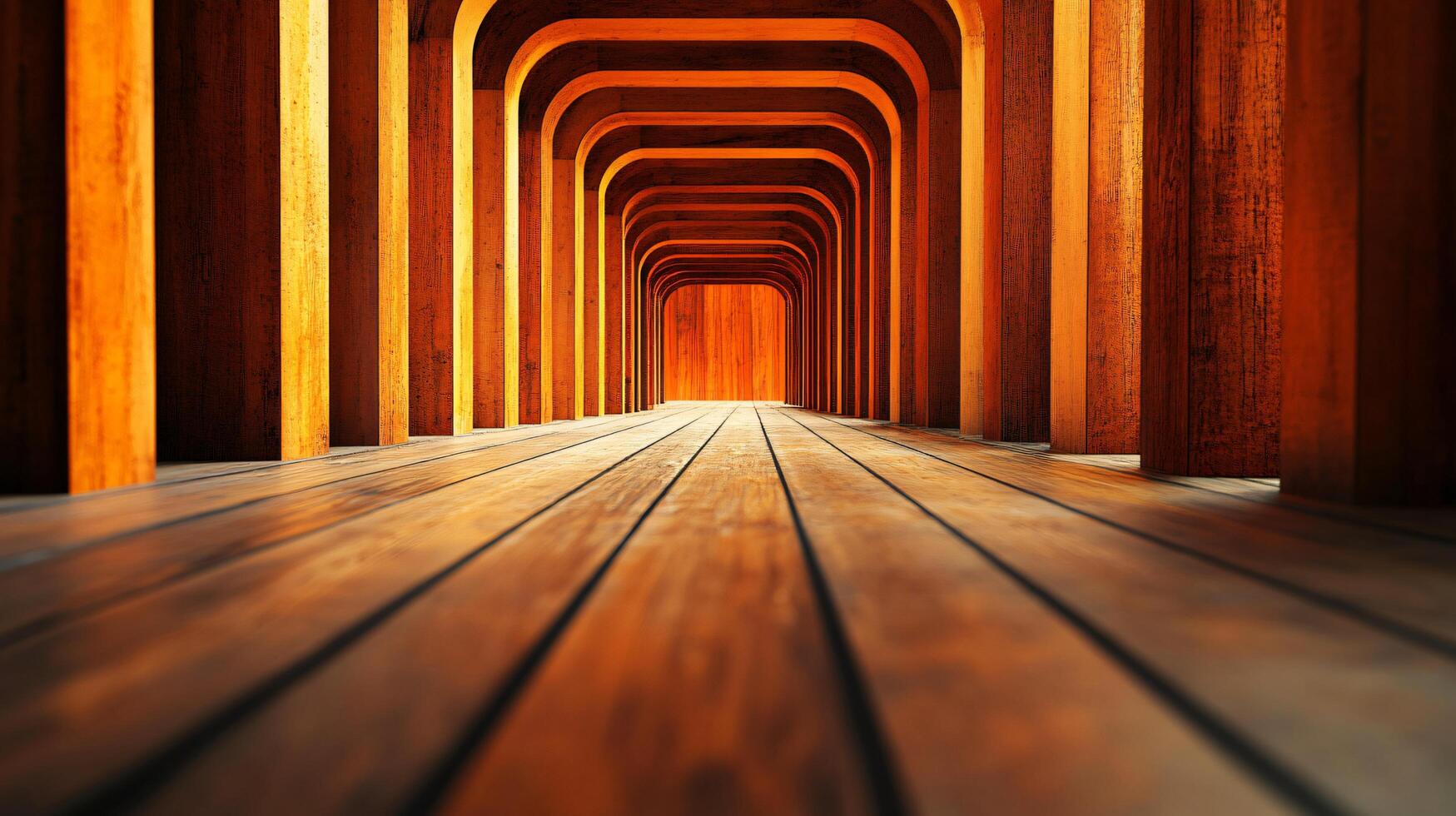 A long hallway with wooden floors and a warm, inviting atmosphere photo