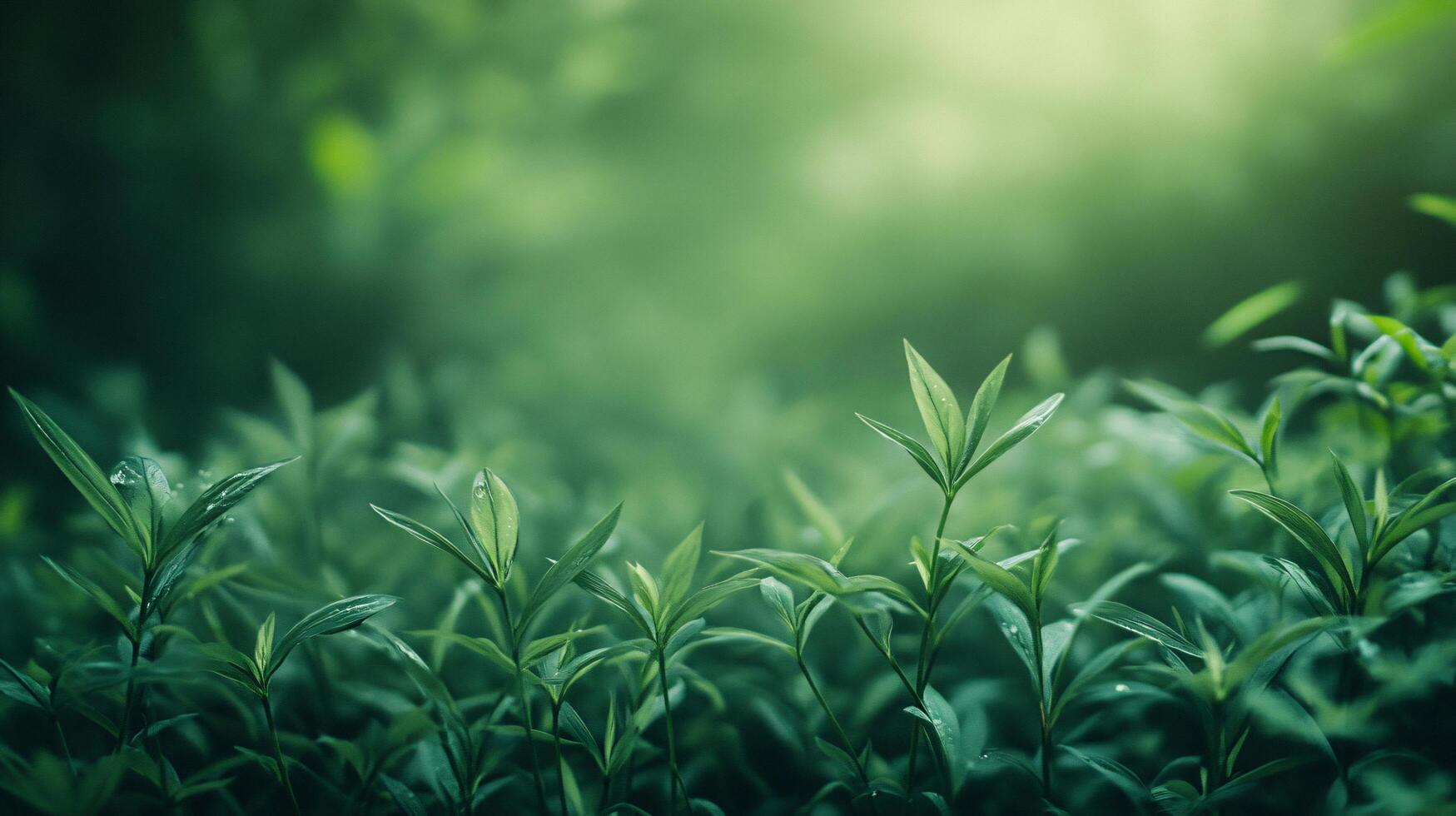 A lush green field of plants with dew on the leaves photo