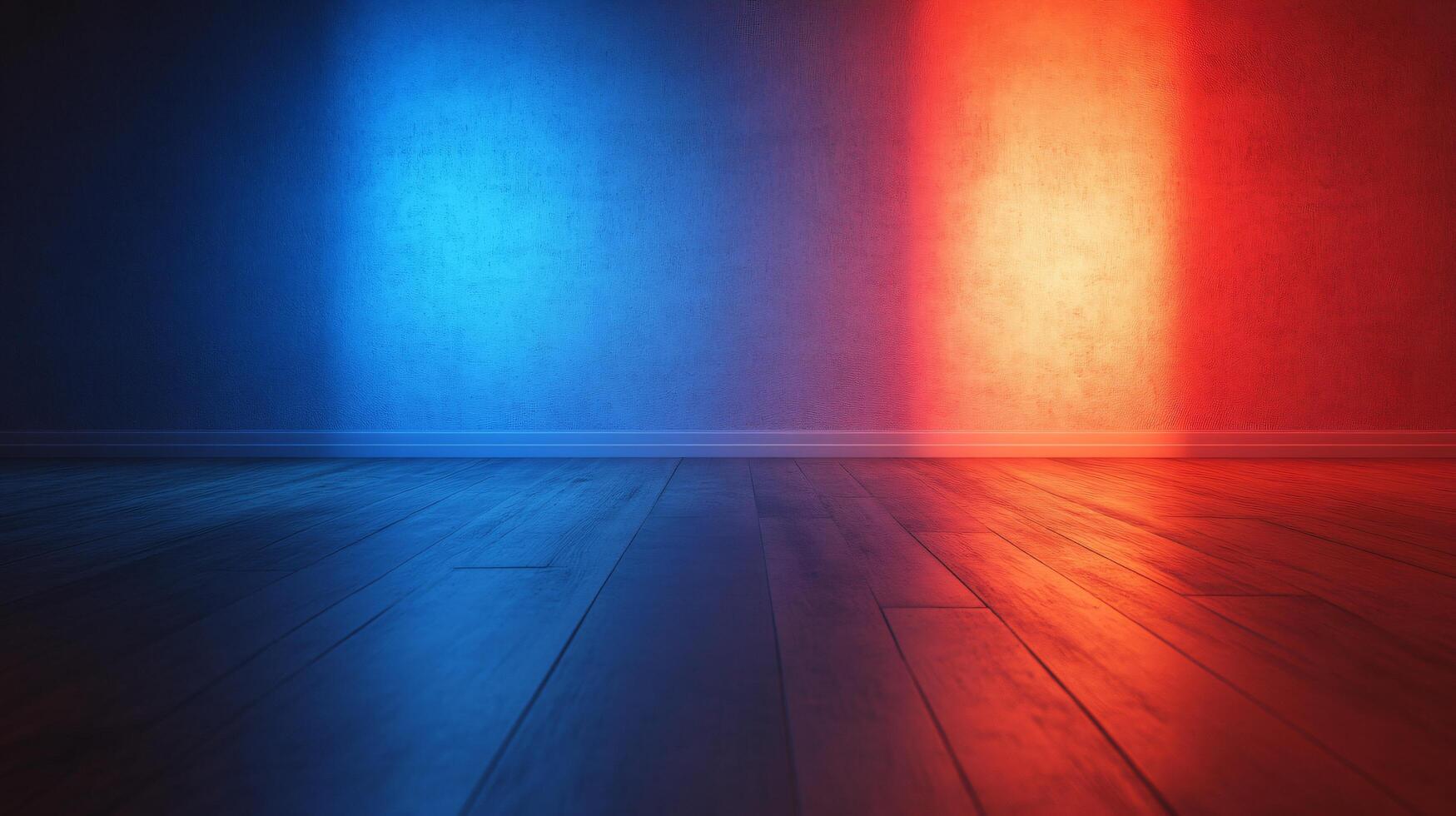 A room with blue and red lights on the wall photo