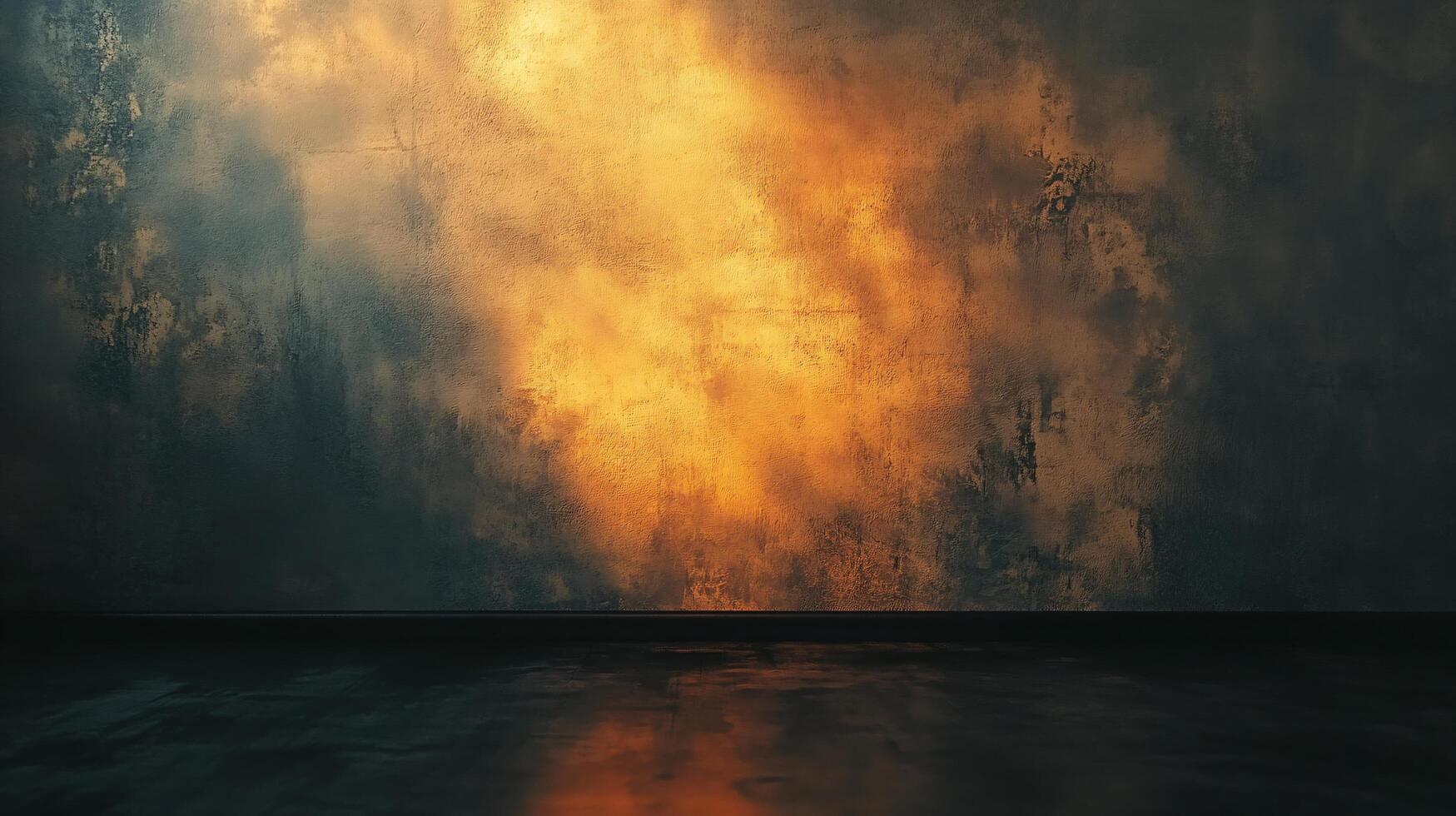 A dark room with a wall that has a lot of paint splatters on it photo