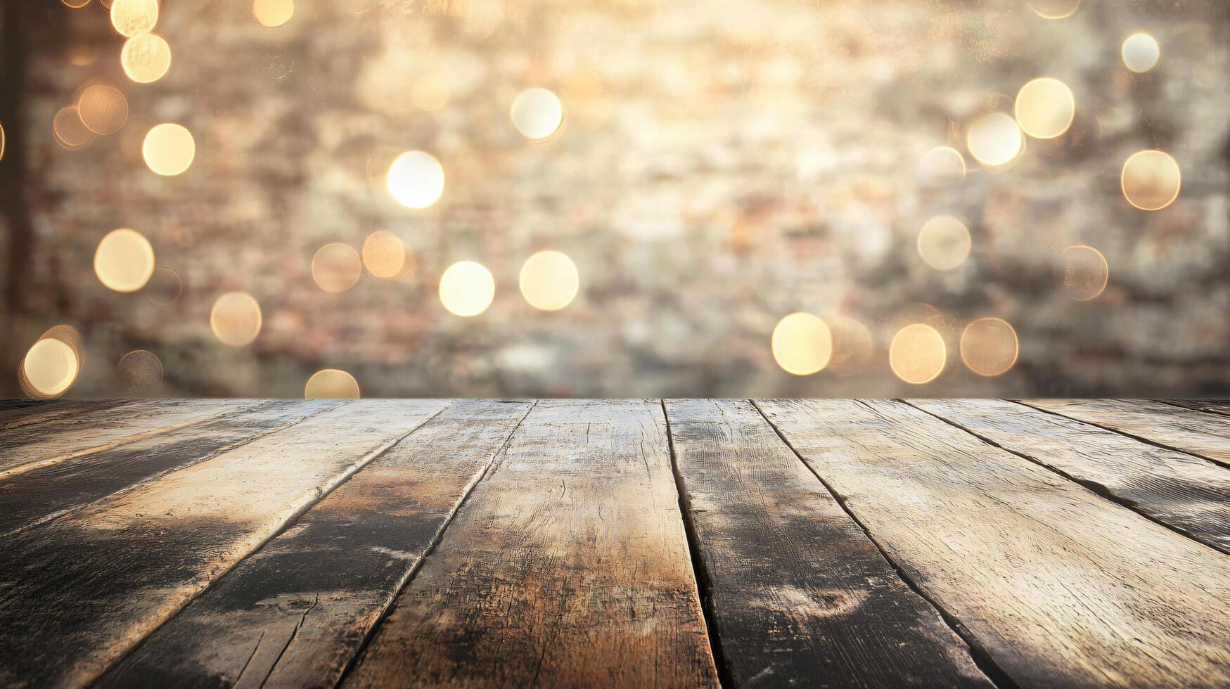 A wooden floor with a wall behind it and a blurry background photo