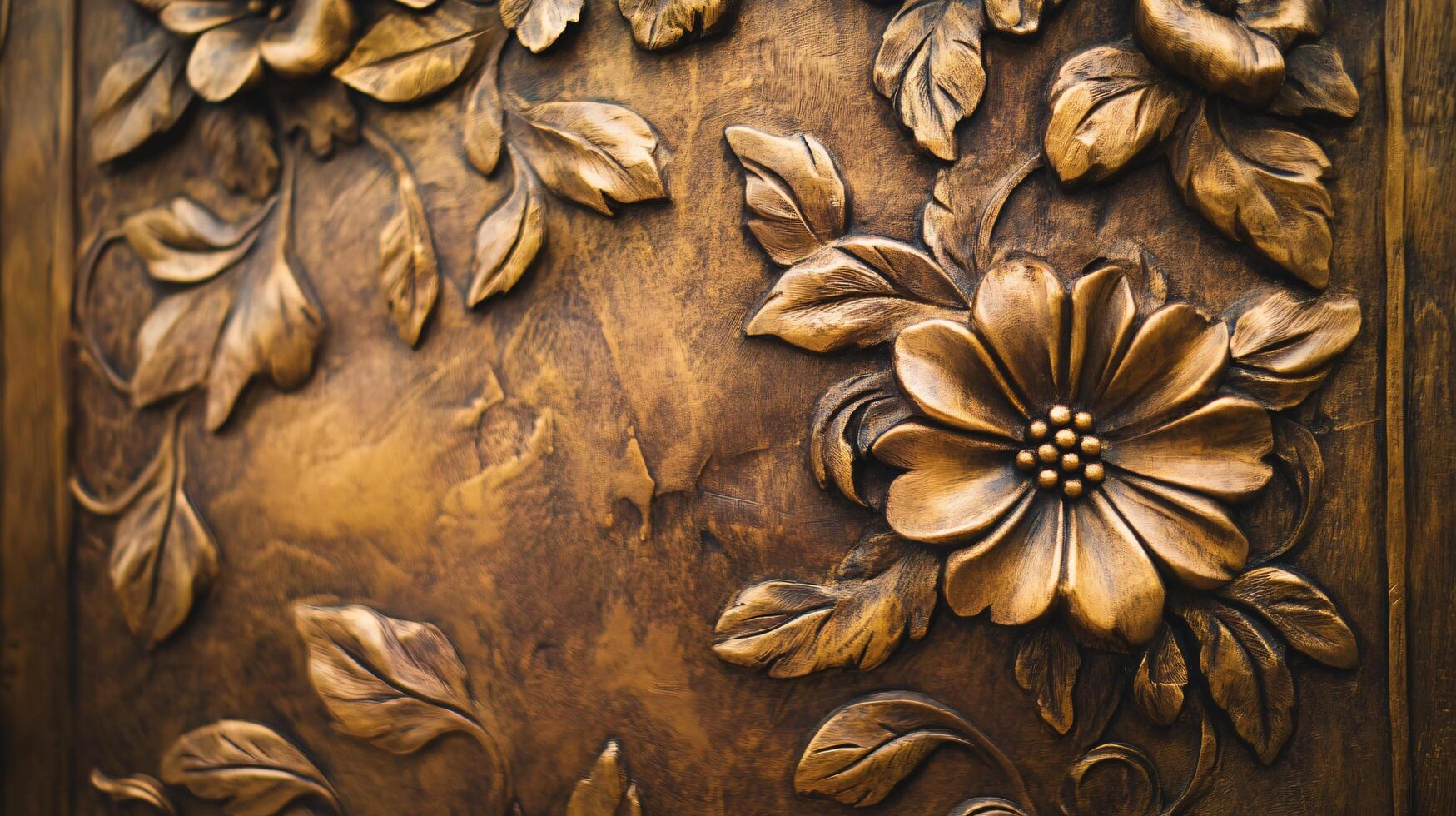A gold leafed design of a flower with a stem photo