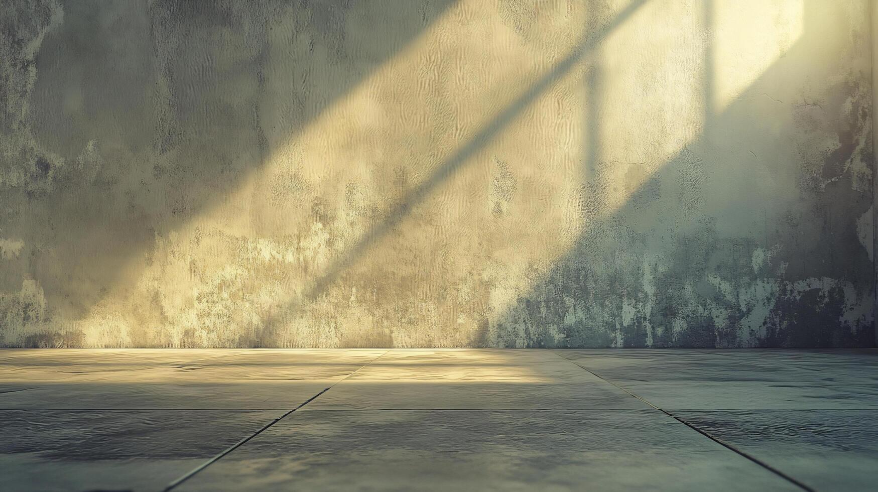 A large empty room with a wall that is covered in cracks and peeling paint photo