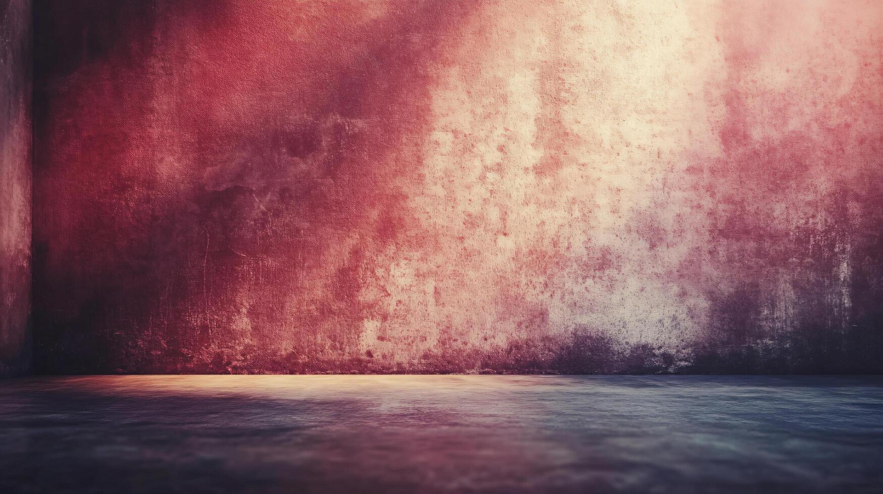 A wall with a red background and a white wall photo