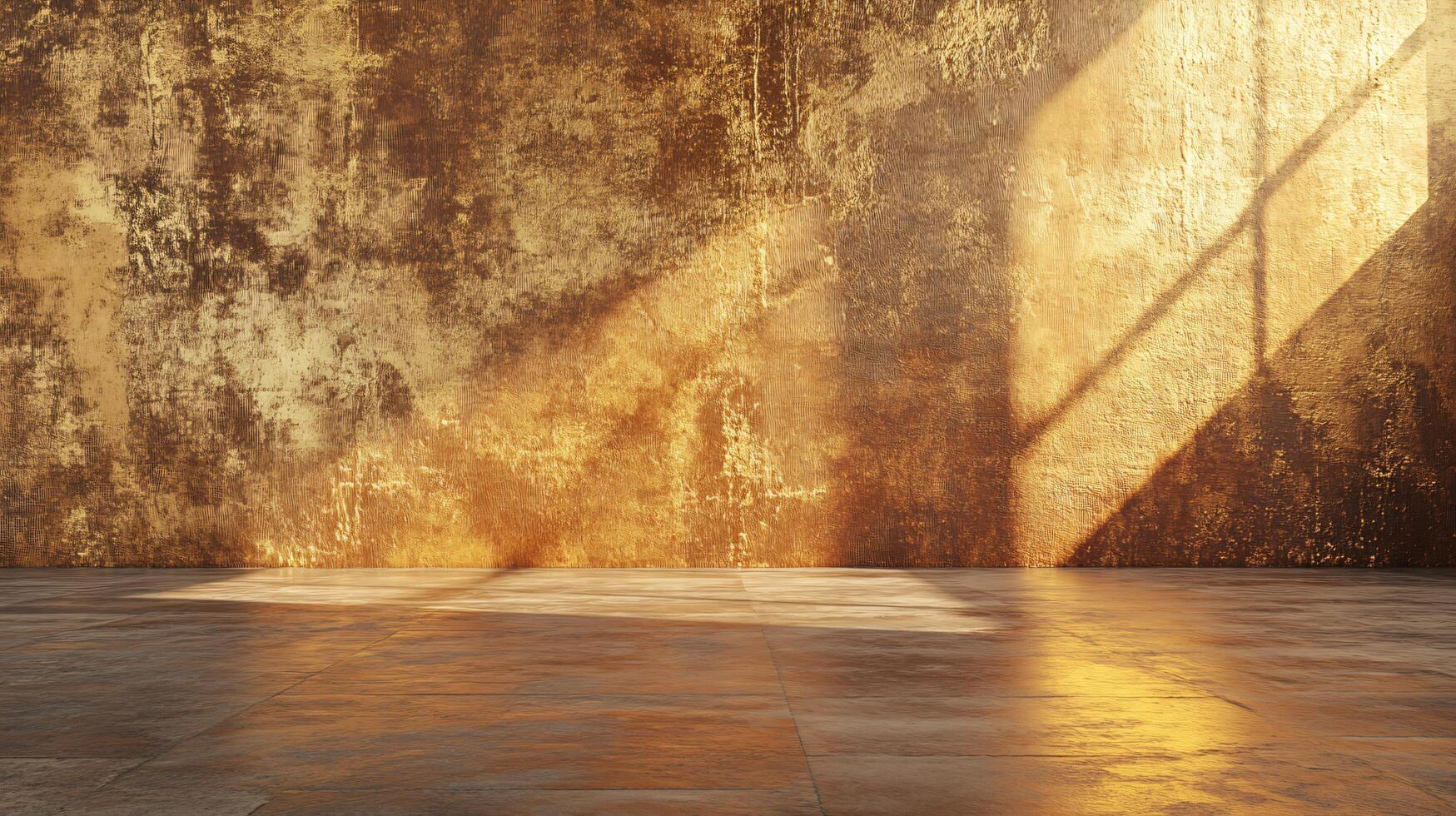 A large wall with a gold color and a shadow on it photo