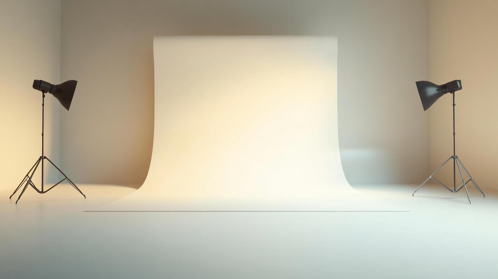 A white backdrop with two lights on either side of it photo