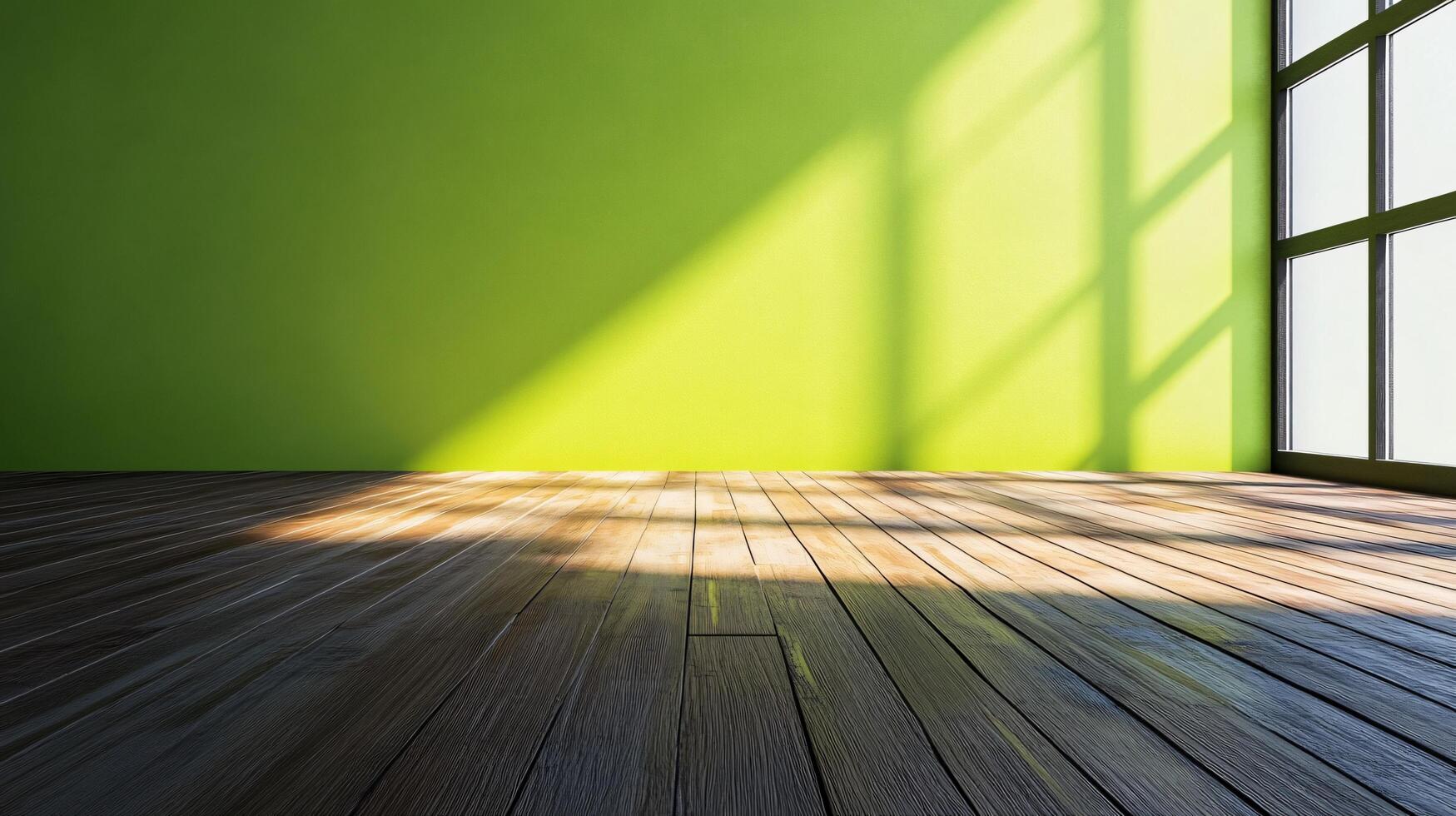 A room with a green wall and wooden floors photo