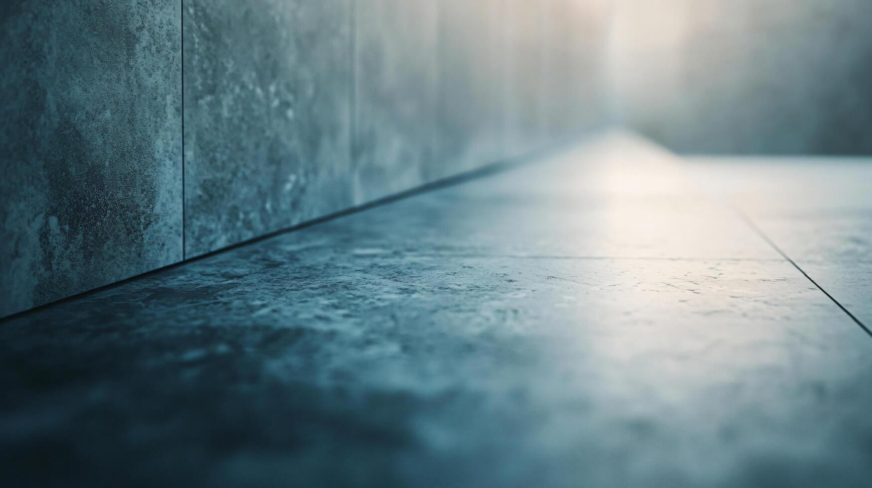 A wall with a blue tile floor photo
