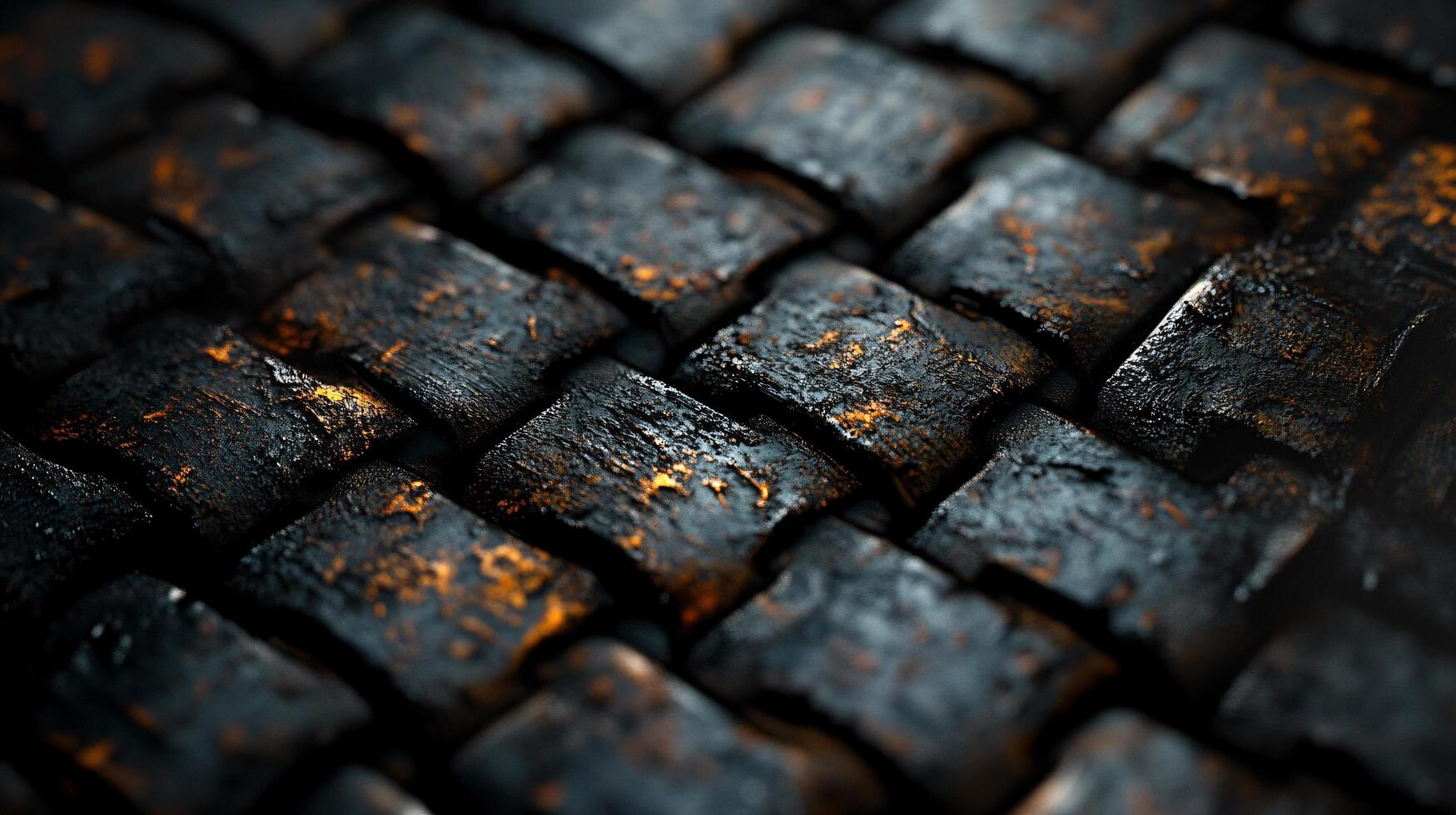 The image is of a brick wall with a dark, burnt look to it photo