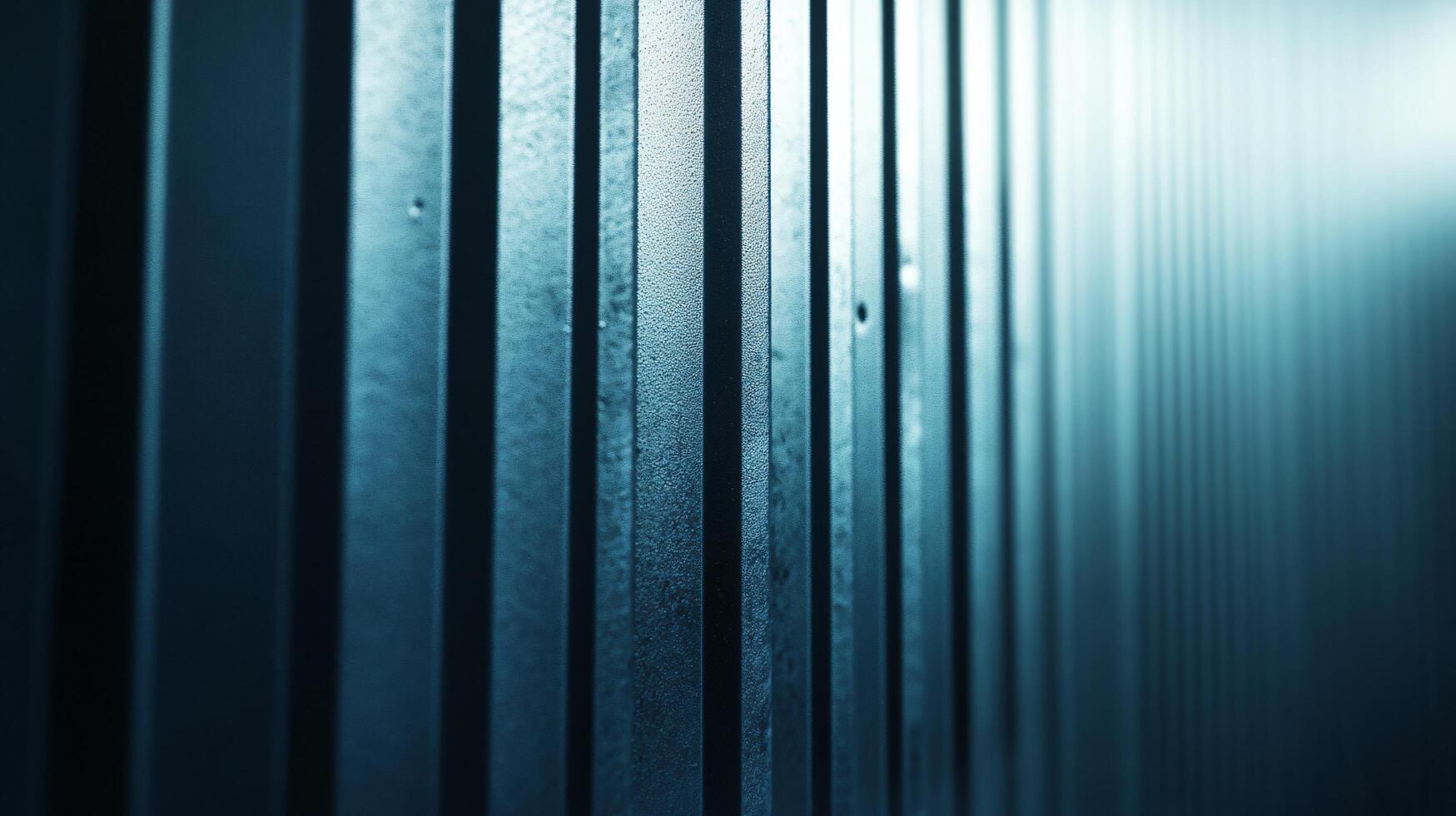 The image is a close up of a blue metal wall with a series of vertical lines photo